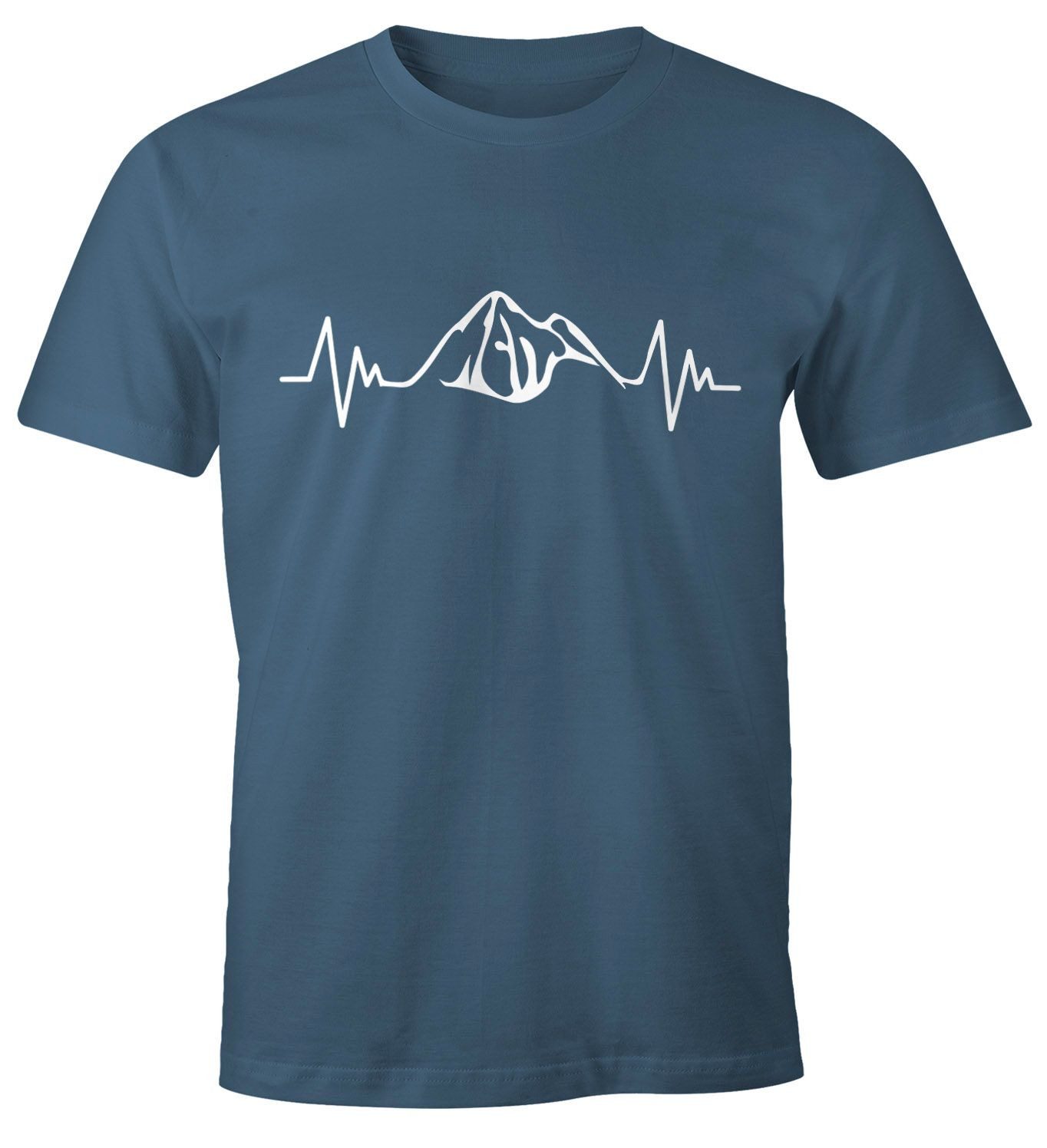 MoonWorks Print-Shirt Herzschlag Berge Herren T-Shirt Heartbeat Mountain Moonworks® mit Print