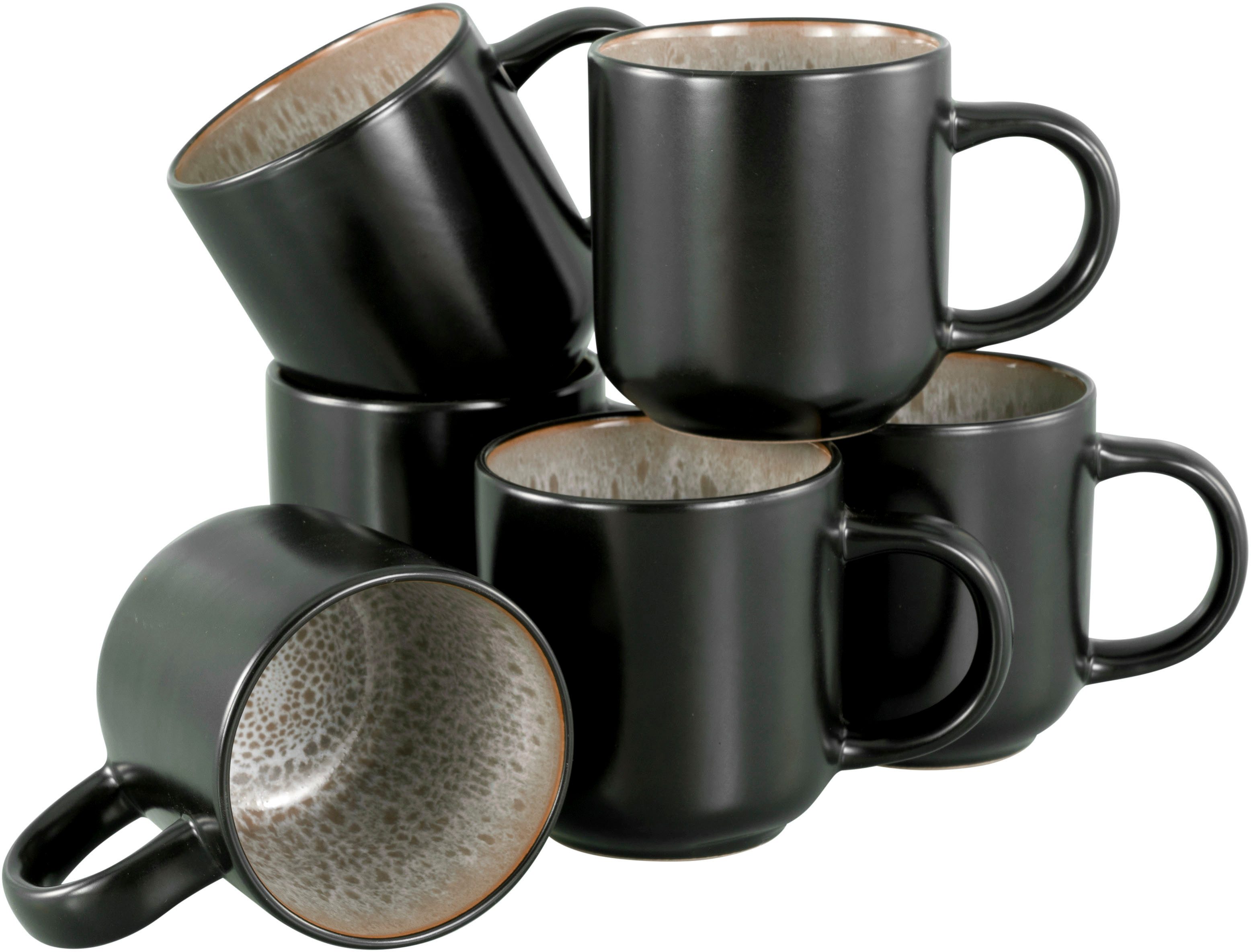 OTTO home Becher modernes 6-teiliges Kaffeebecher-Set Novalee, 6-tlg., Steinzeug, hohe Haltbarkeit, spülmaschinen- & mikrowellengeeignet, Reaktivglasur