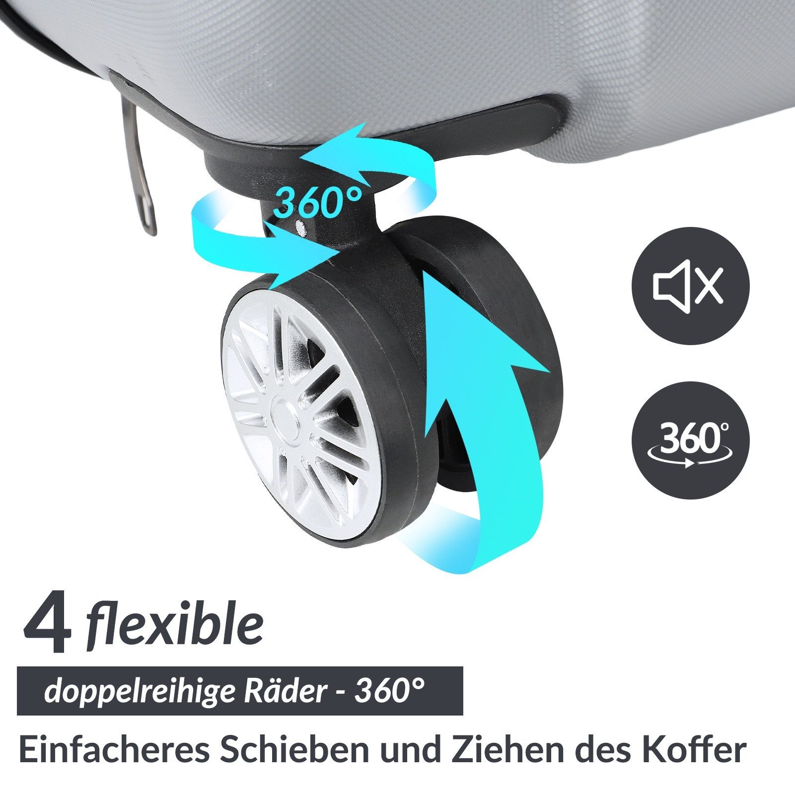 zebery Kofferset Trolleyset Reisekoffer ABS Hartschalenkoffer mit Zahlenschloss, Hartschalen Rollkoffer,3 tlg,4 Rollen,ABS-Material, Dunkelgrau