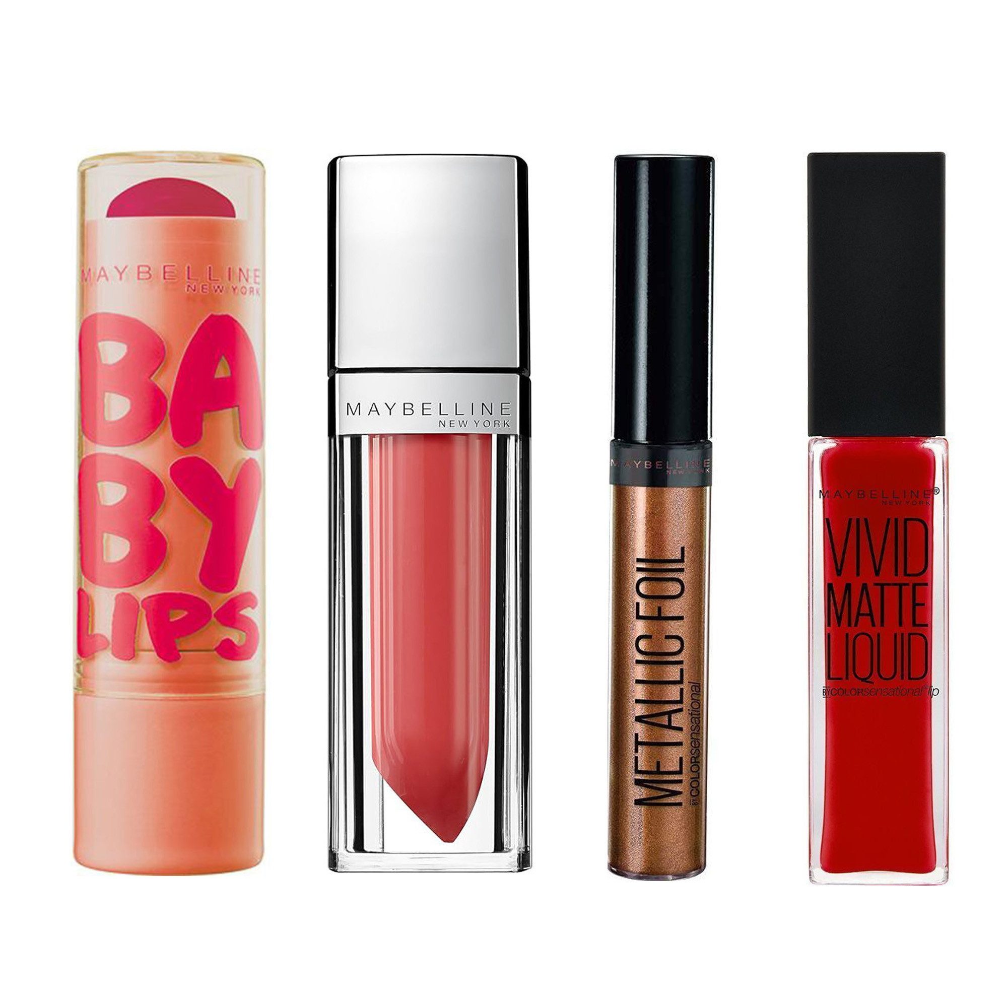 MAYBELLINE NEW YORK Lippenstift Lippen-Set – Lippenbalsam + Lippenlack + Metallischer Lippenstift + Ma, 1-tlg.
