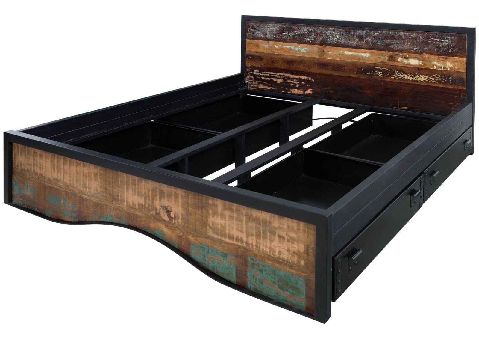 Massivmoebel24 Massivholzbett INDUSTRIAL (mit Bettkasten Altholz 180x200 mehrfarbig INDUSTRIAL #109), mit Bettkasten Altholz 180x200 mehrfarbig INDUSTRIAL #109