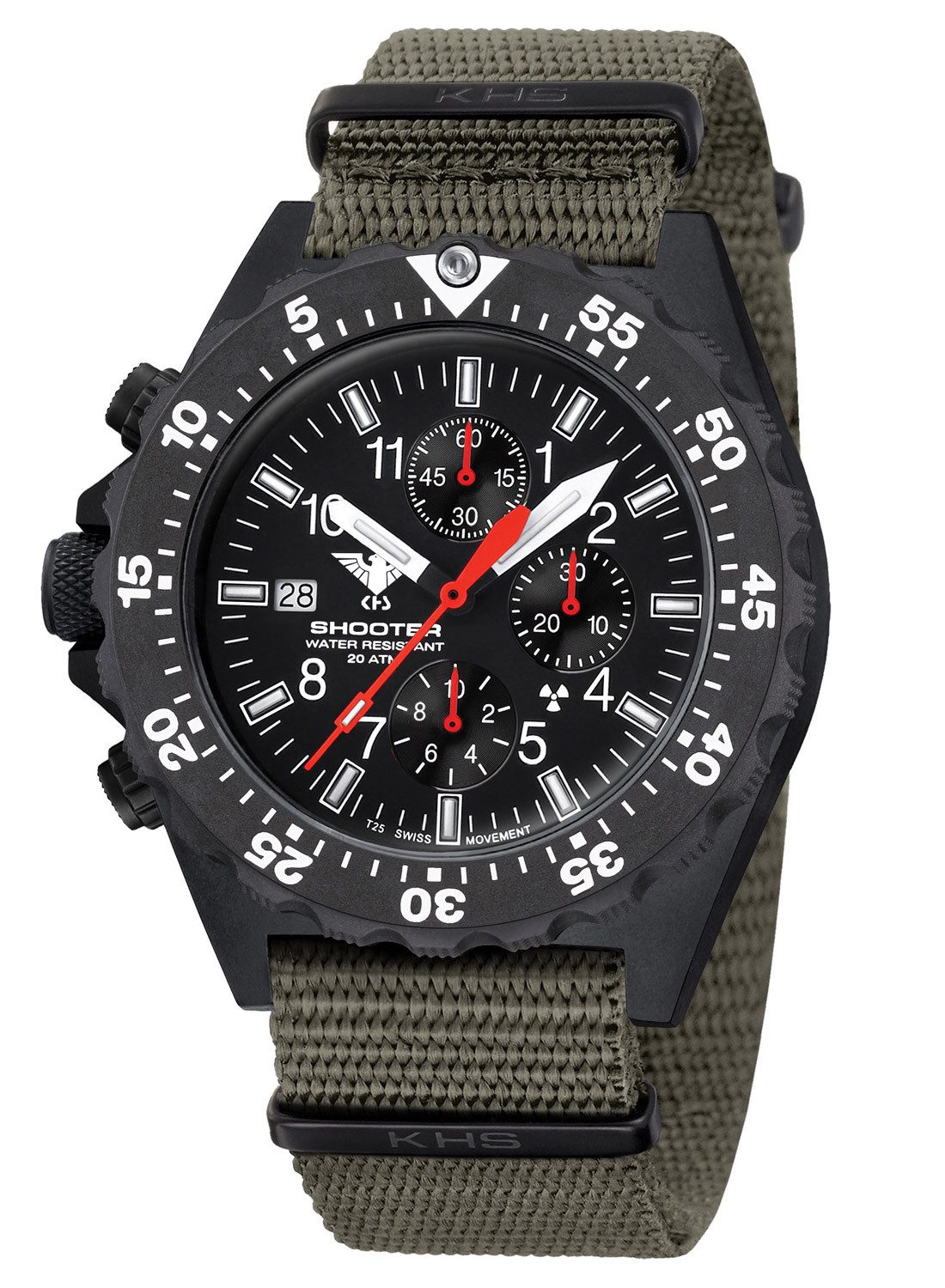 KHS Schweizer Uhr SH2CF.NSGO, Herrenuhr Chronograph Shooter MKII mit Natoband Oliv