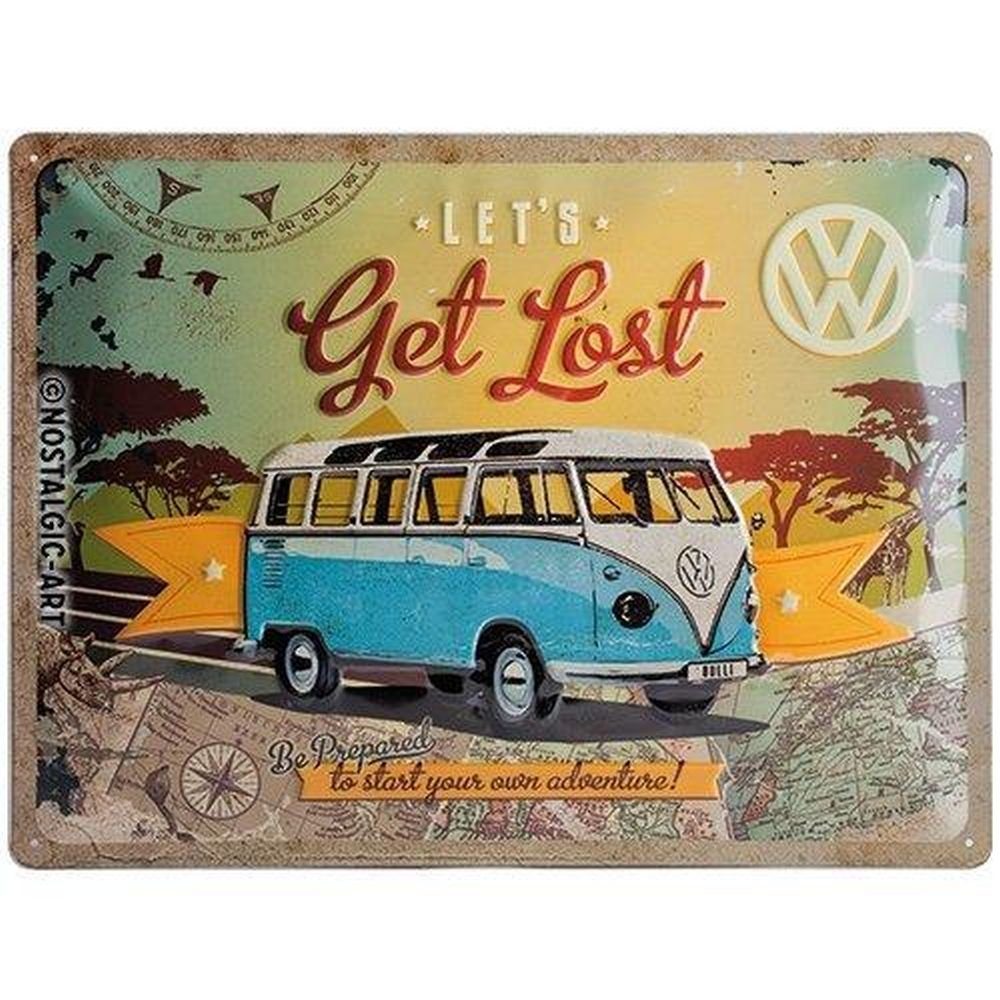 Metallschild Blechschild 30 x 40 cm - Volkswagen - VW Bulli - Let's Get Lost