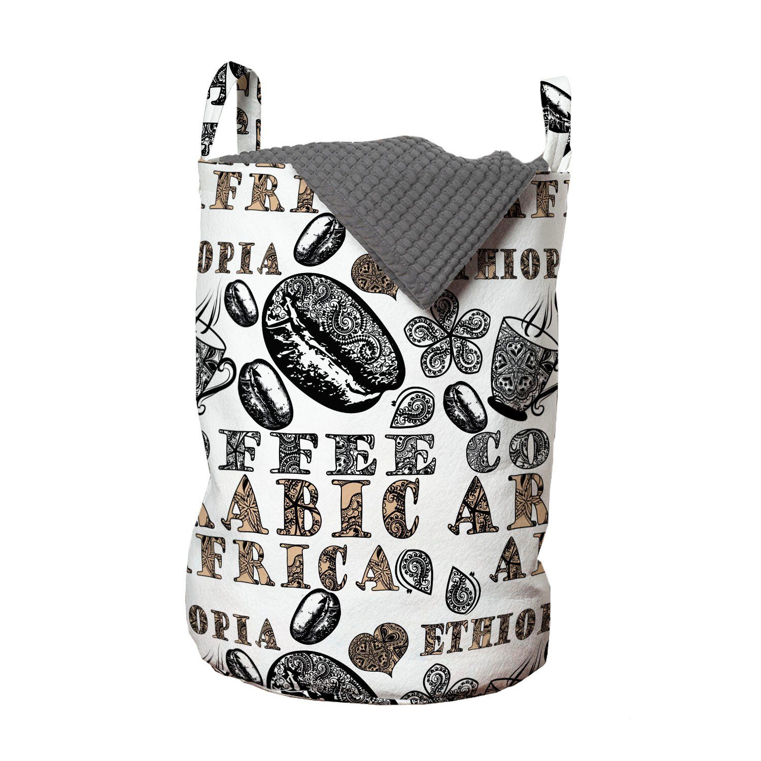 Abakuhaus Wäschesäckchen Wäschekorb mit Griffen Kordelzugverschluss für Waschsalons, Ethnisch Kaffeebohnen | Wäschesäcke