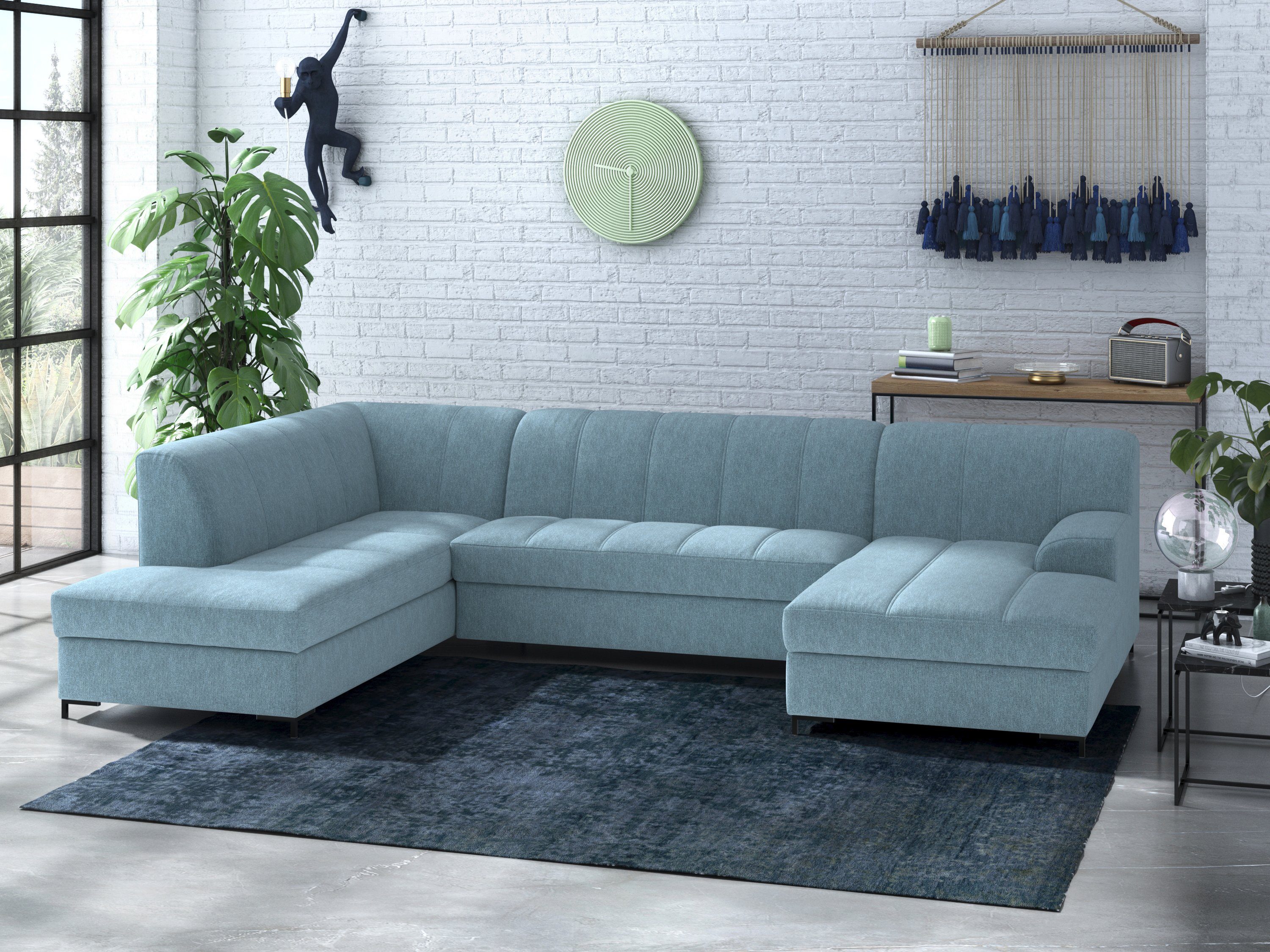 Home affaire Wohnlandschaft Balme, moderne Formensprache, zeitloses Design, U-Form, Inkl. Zierkissen, wahlweise mit Bettfunktion