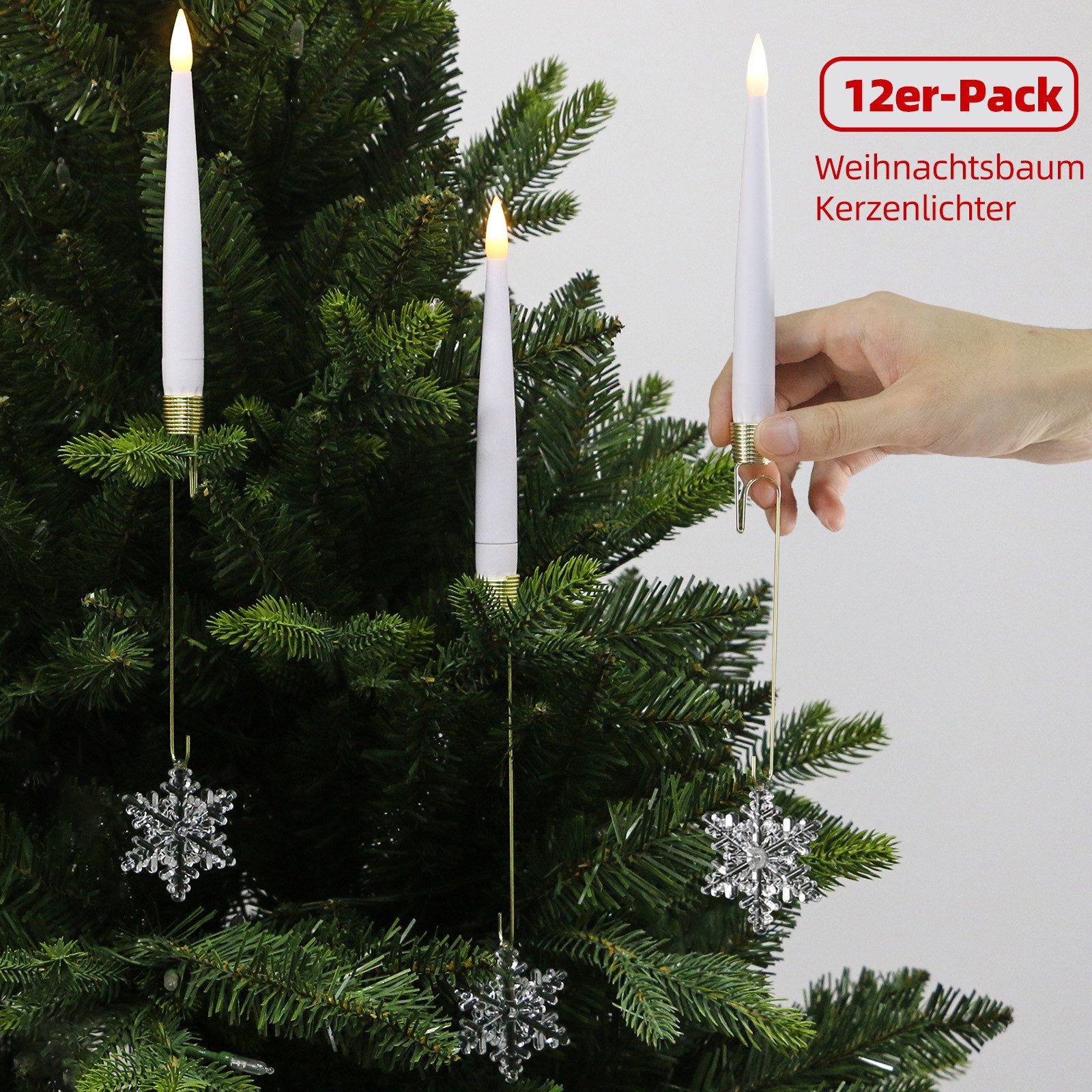 kisidus LED-Kerze LED-Stabkerzen mit Kunststoff-Schneeflockendekor, 12pcs günstig online kaufen