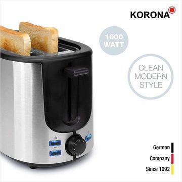 KORONA Toaster 21255, 2 kurze Schlitze, 1000,00 W, schwarz / silber, aus Edelstahl, Brötchenaufsatz, Krümelschublade