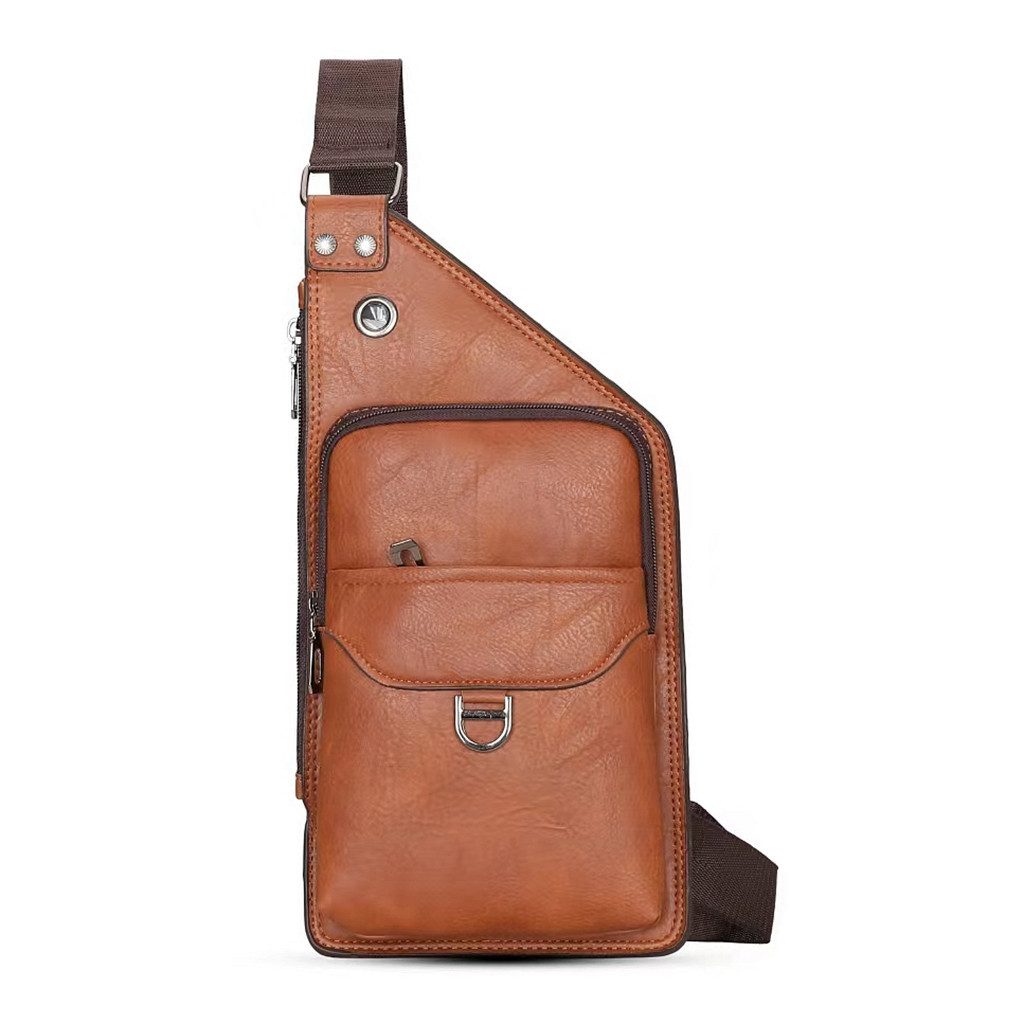 MIRROSI Umhängetasche Herren Slingbag Kunstleder – Crossbody Brusttasche ca. 35x18x3cm, mit vielen Reißverschlussfächern, verstellbarem Schultergurt