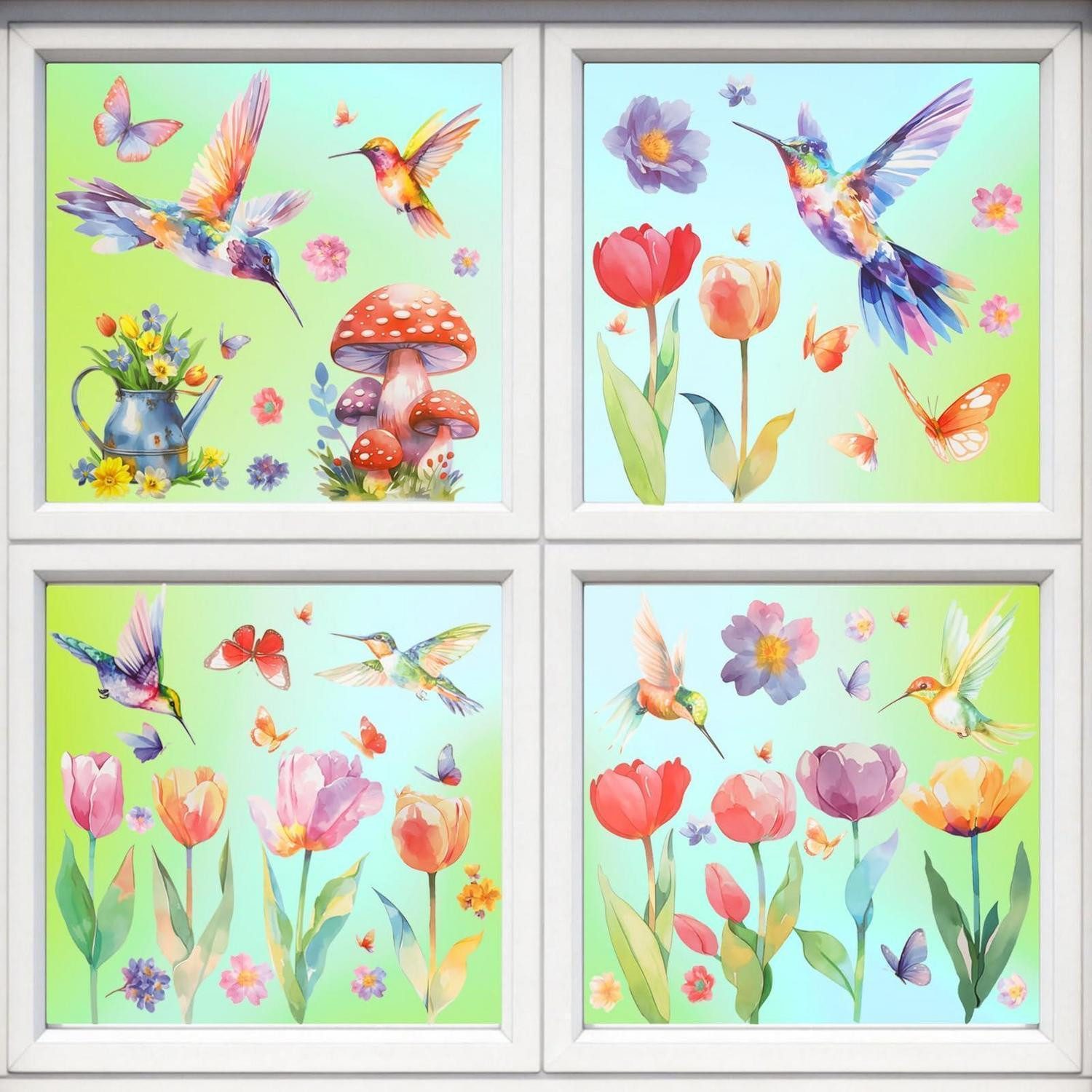 LuxusKollektion Fensterbild Fensterbilder Frühling 9 Blatt Blumen Vögel