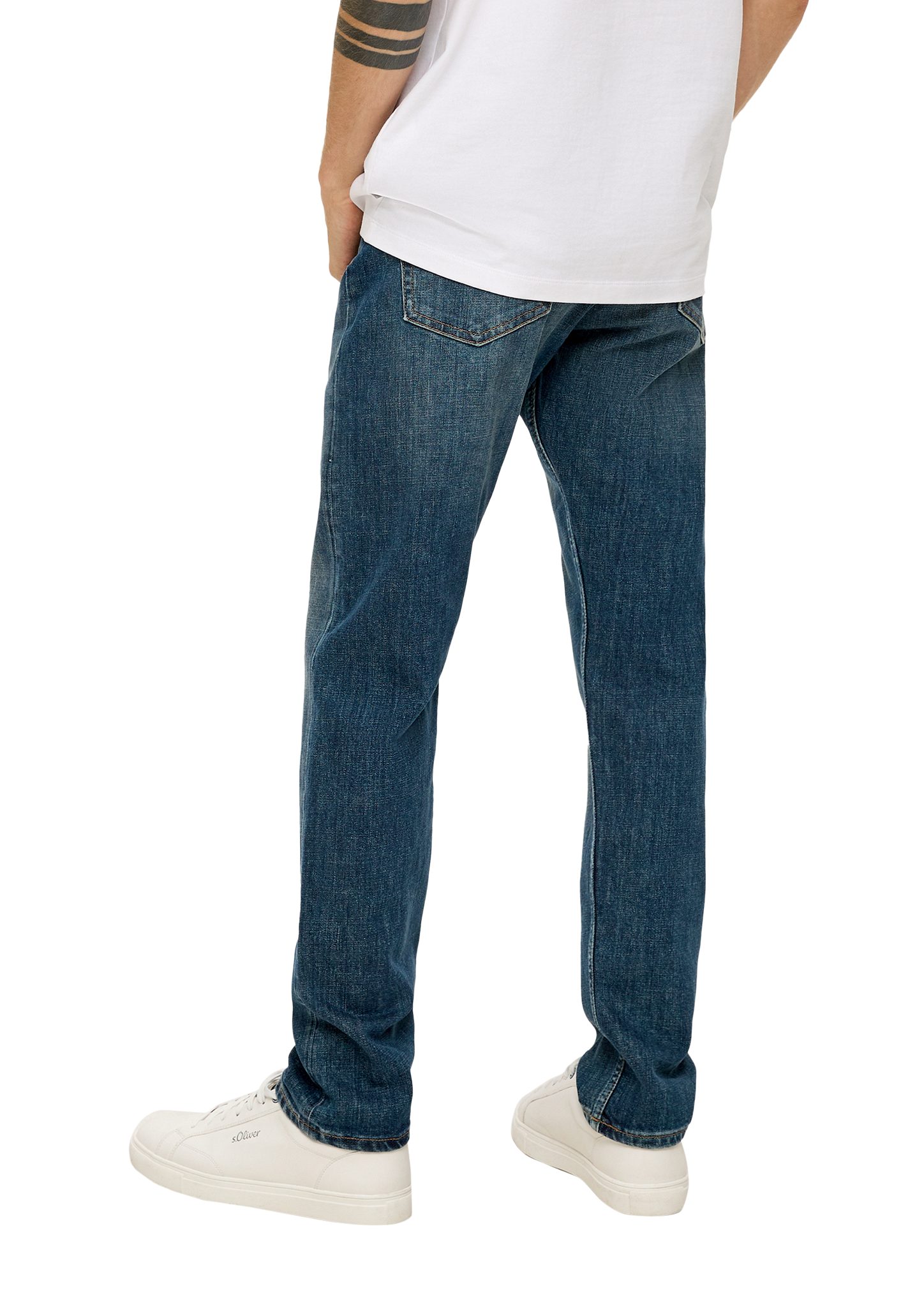 / / Ziernaht Rise Leder-Patch, High / Fit Regular Jeans Leg Mauro Stoffhose Tapered s.Oliver