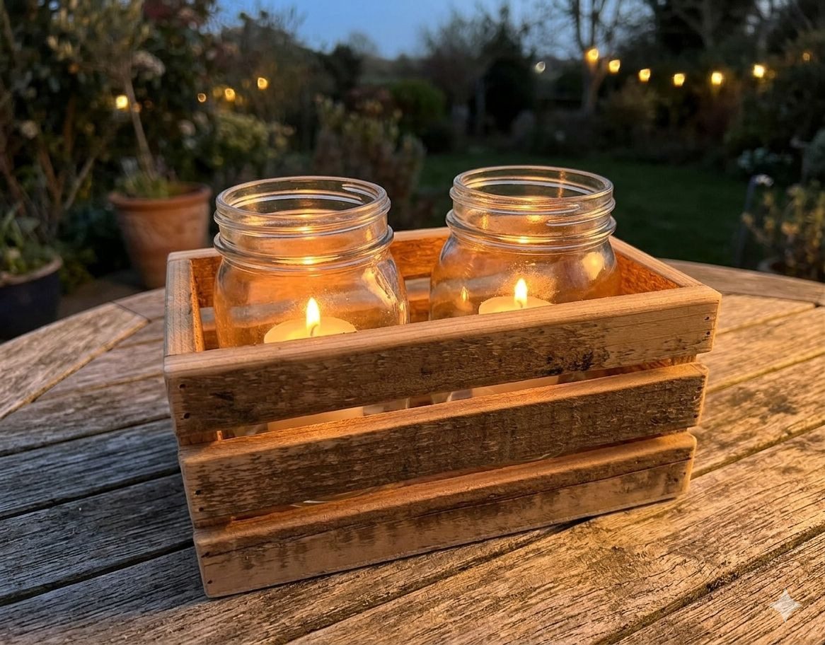 Dragimex Holzkiste Deko-Holzkiste mit 2 Gläsern – Rustikaler Charme für Haus & Garten