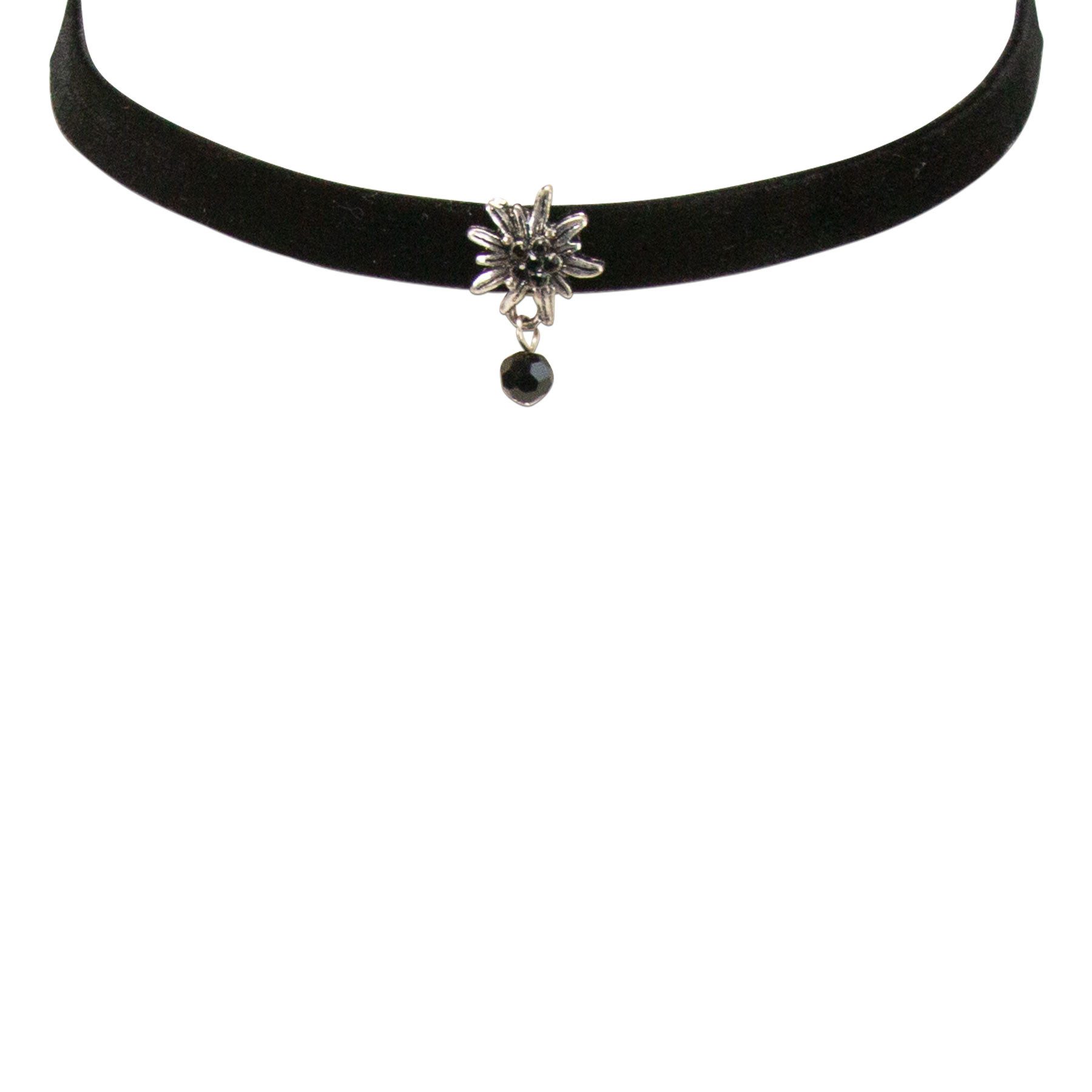 Alpenflüstern Choker Trachten-Samt-Kropfband Strass-Edelweiß Perle (schwarz), - nostalgische Trachtenkette enganliegend, Kropfkette elastisch, Damen – Bild 3 von 5
