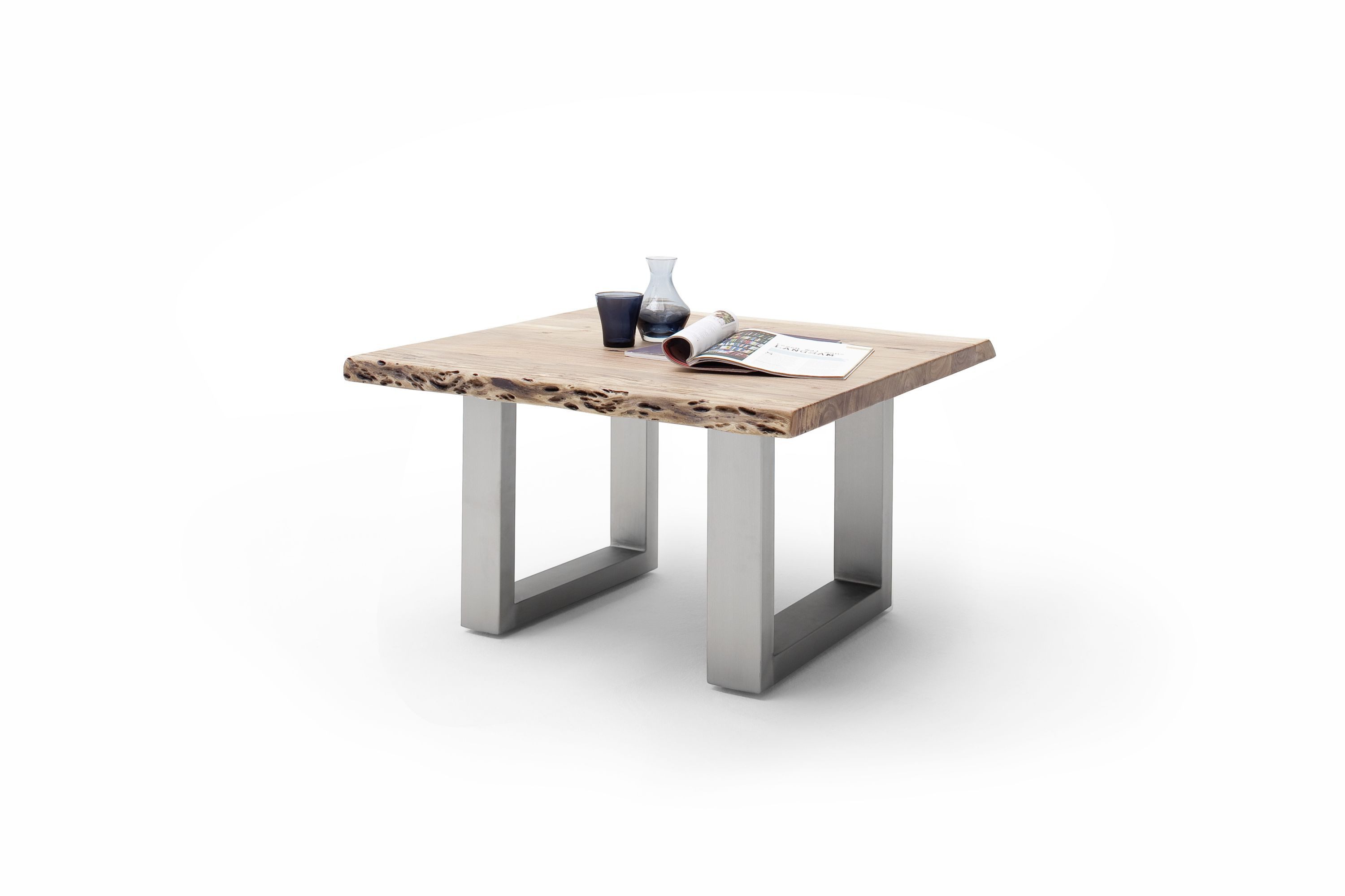 Robas Lund Couchtisch, Akazie natur m. U-Gestell Edelst.-Optik gebürstet 75x45x75 cm