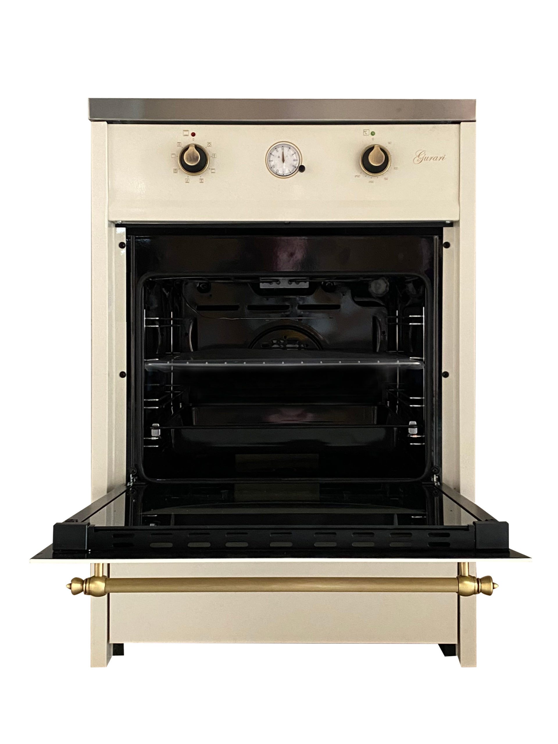 GURARI Induktions-Standherd Retro Elektro Standherd 60 cm mit Induktionskochfeld 4 Kochzonen mit Booster GCH E 612 Cr r., mit 1-fach-Teleskopauszug, Easy-Clean Emaille, Multifunktions-Elektro-Backofen 60 L, Heißluftsystem, Infrarotgrill