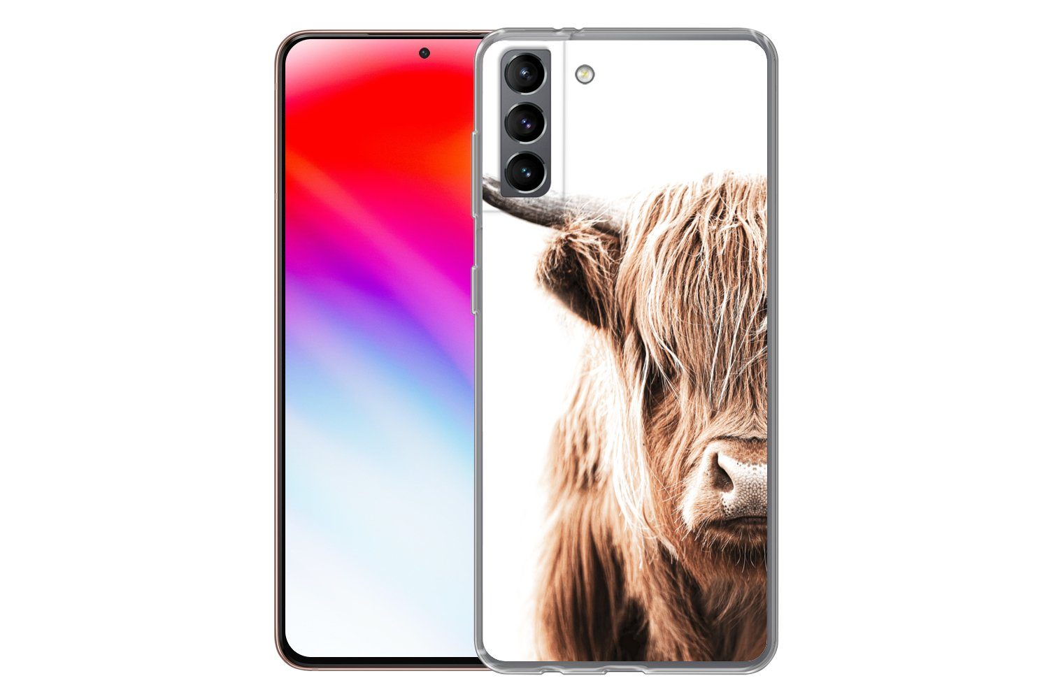 MuchoWow Handyhülle für Samsung Galaxy S21 Plus Schottischer Highlander - Kuh - Tiere, Phone Case, Silikon, Schutzhülle Dünn