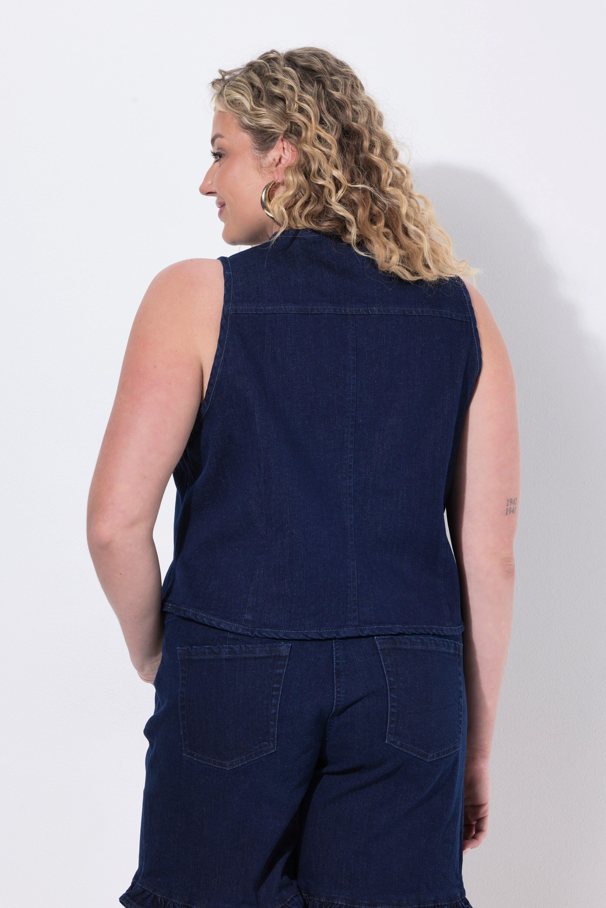 Angel of Style Steppweste Jeans-Weste Bindeband-Verschluss Stretchdenim