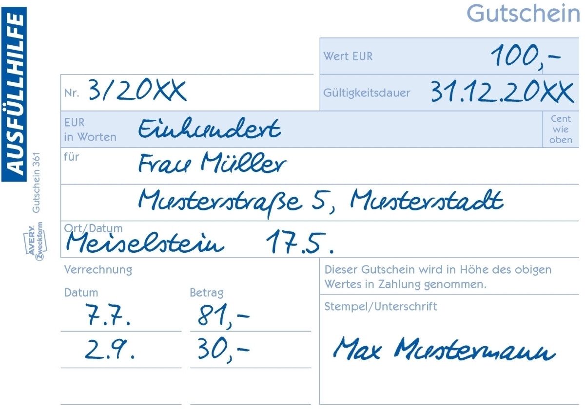 Formularblock Formularbuch Gutschein A6 quer fälschungssicher 2x50 Blatt mit Ausfüll