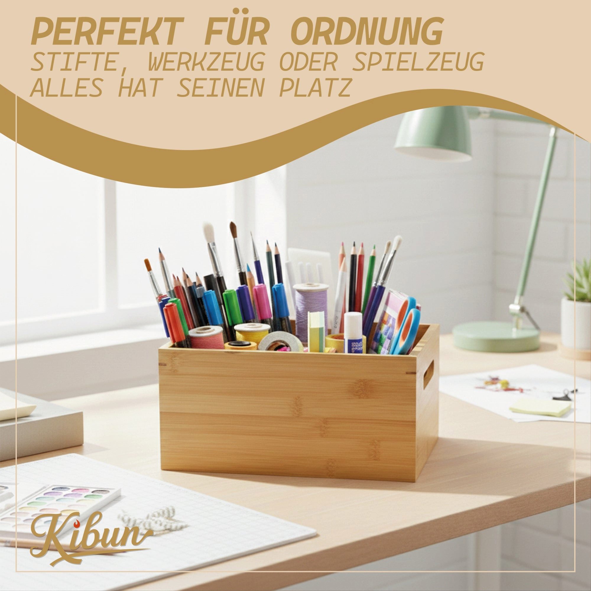 Kibun Holzkiste Holzbox mit Griffen 30x20x14 cm (Stapelbare Aufbewahrungsbox Holz ohne Deckel, 2 St), Allzweckkiste Holzbox Organizer für Büro Küche Kinderzimmer