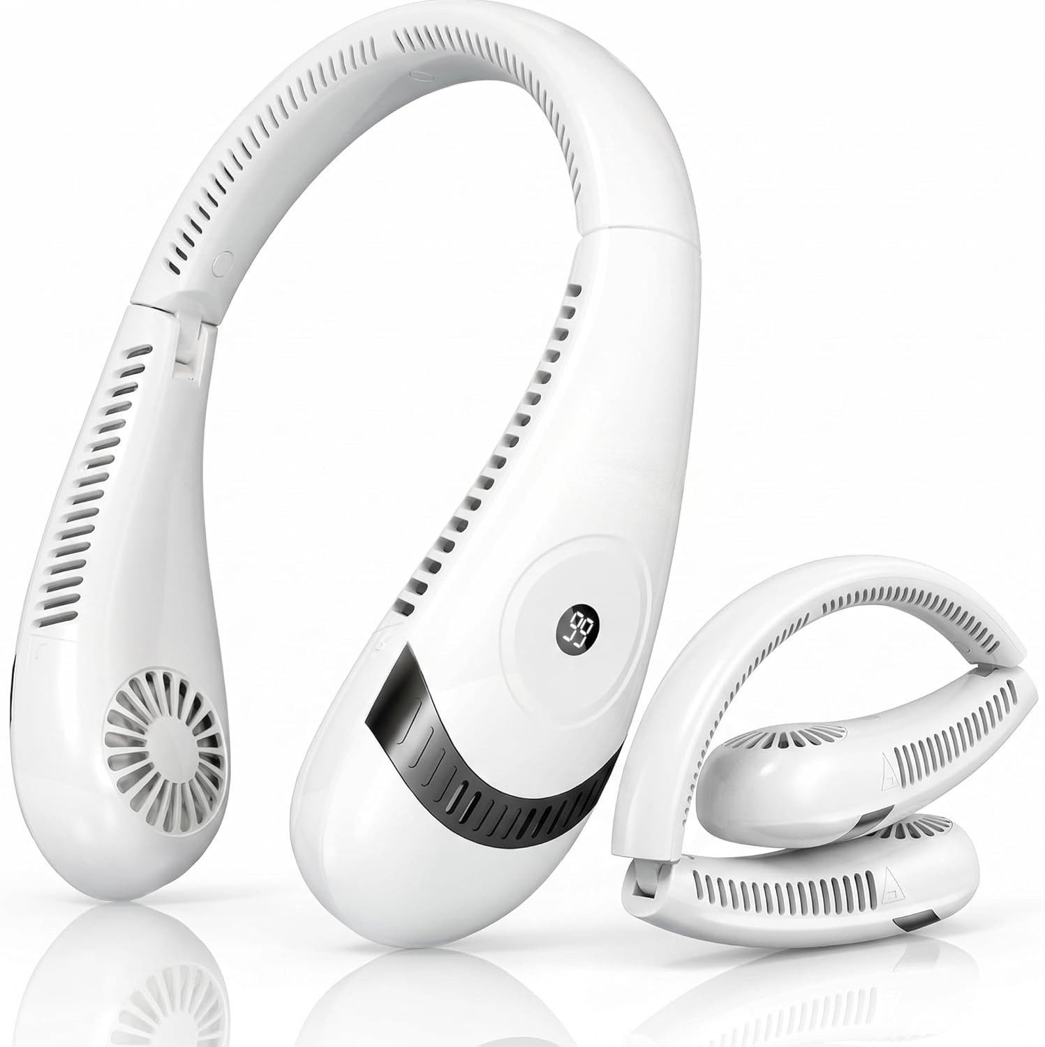 ibettertec Mini USB-Ventilator Tragbarer Nackenventilator 5000mAh mit LED-Display, Bladeless Halsventilator, USB-C wiederaufladbar, faltbar & leise