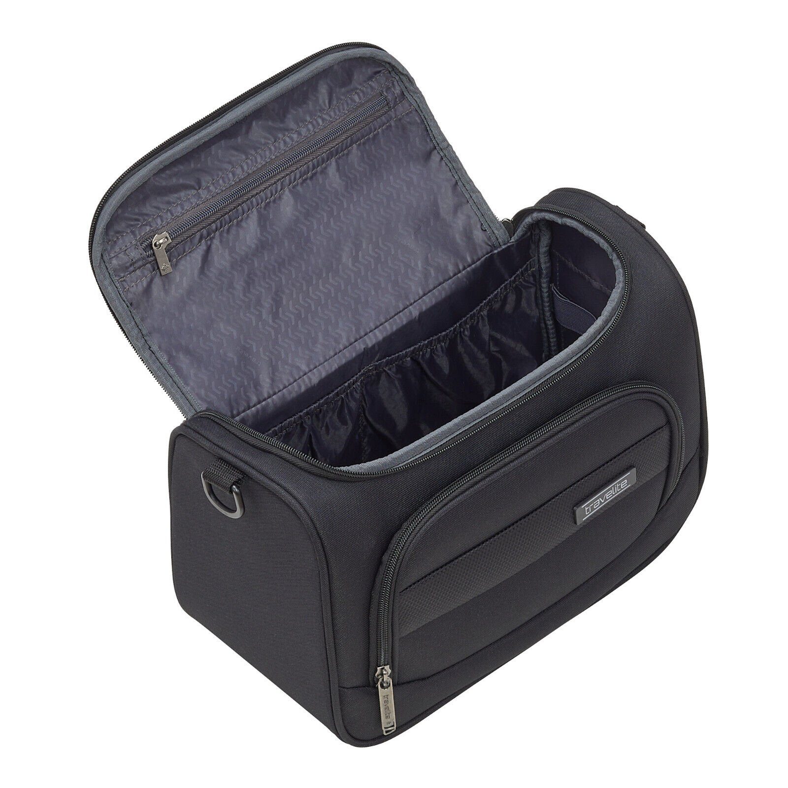 travelite Beautycase schwarz aufsteckbar, Chios Handgepäck, Kulturtasche Koffer einen Schultergurt, auf mit