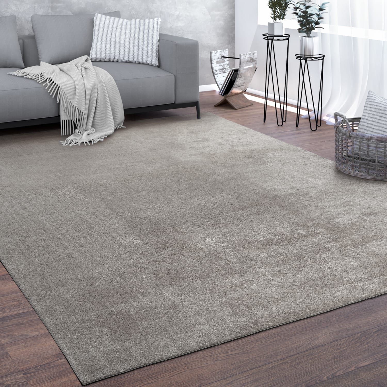 KADIMA DESIGN Teppich waschbar Unifarben Wohnzimmer schmutzabweisend Teppich Kurzflor, Quadrat, Höhe: 14 mm, Florhöhe: 10 mm, 100% Polyester, Quadrat, 200Scm, Grau
