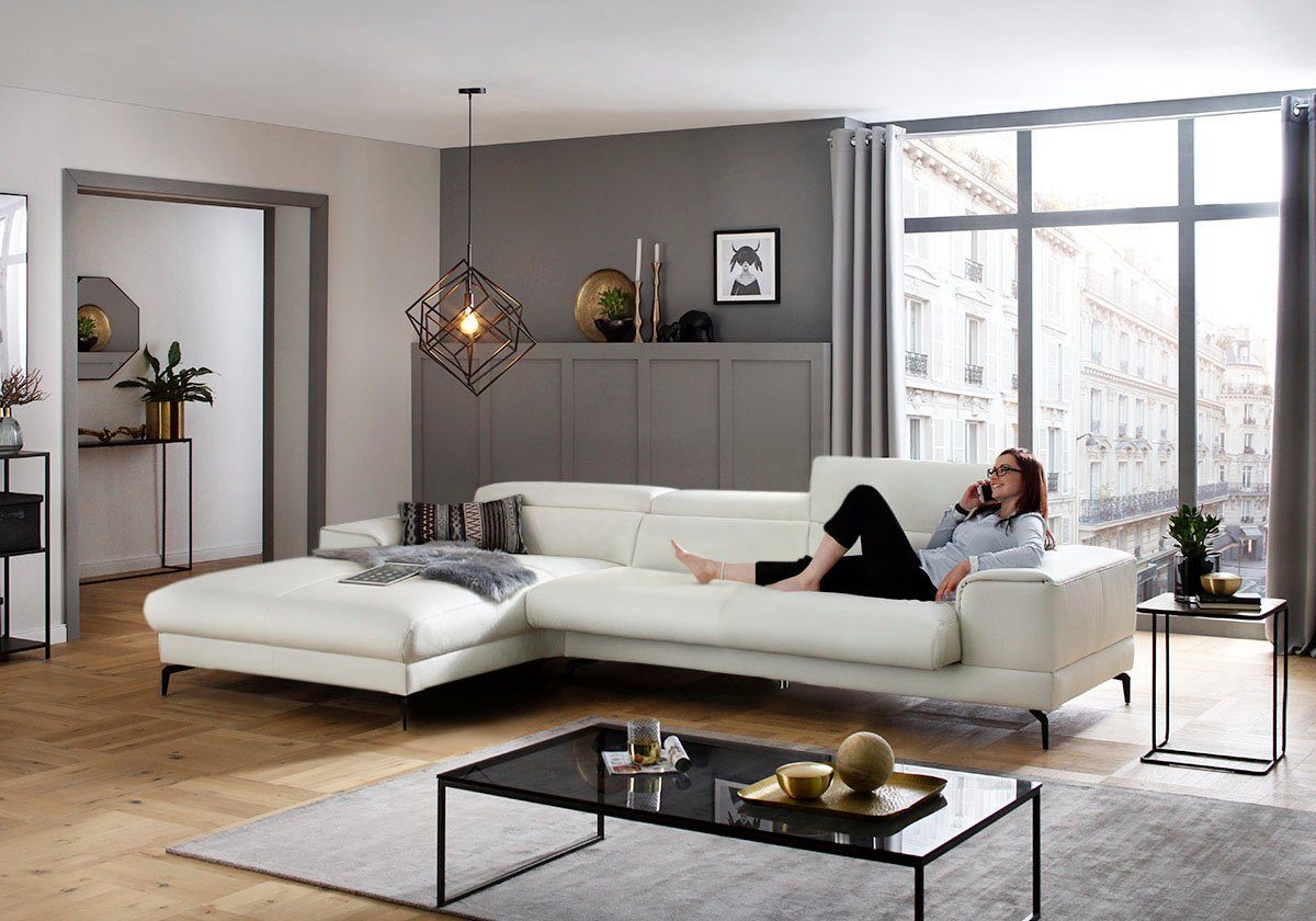 W.SCHILLIG Ecksofa piedroo, Designsofa mit tollem Sitzkomfort, bequem, L-Form, Kopfteilverstellung, wahlweise mit Sitztiefenverstellung, Breite 343cm