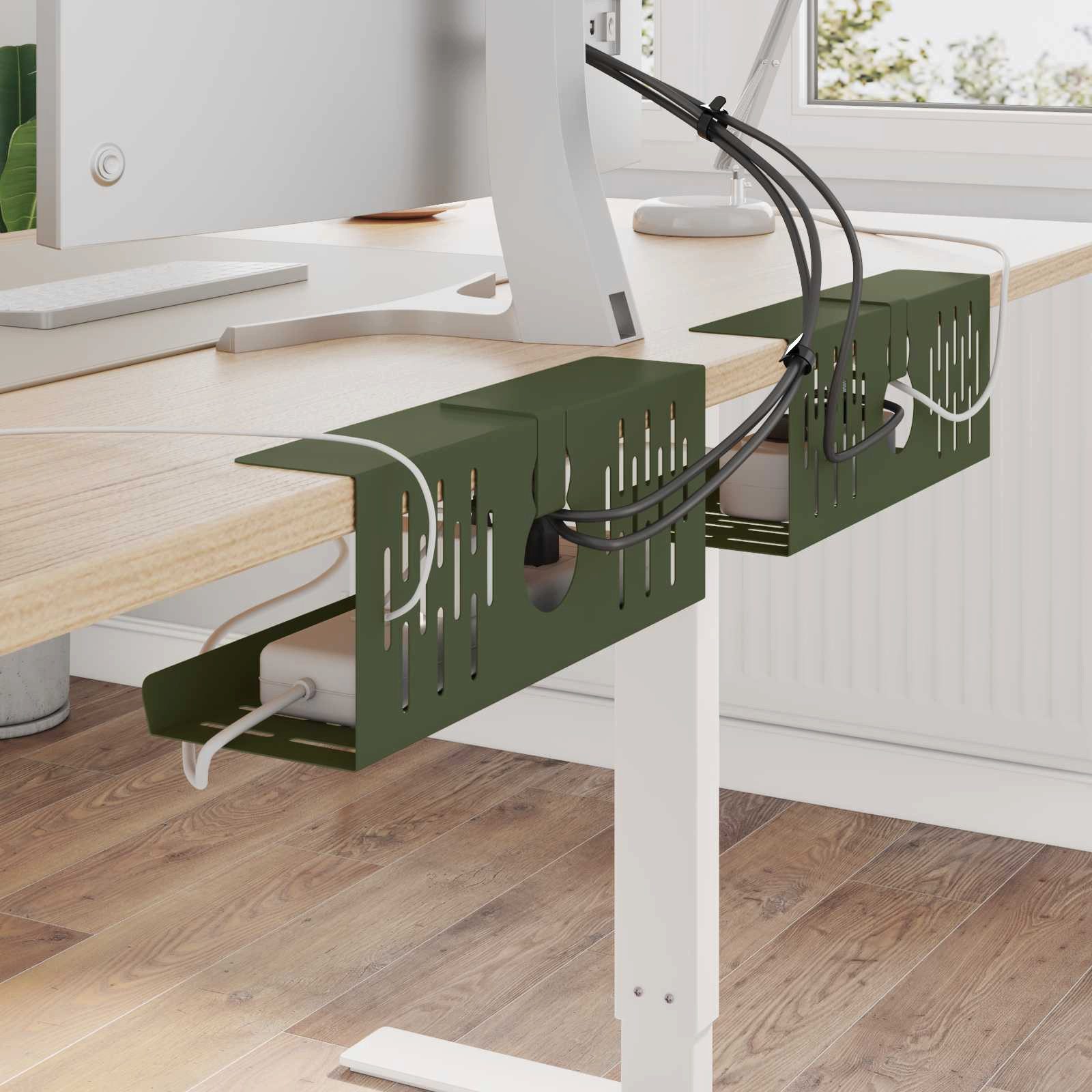 vidaXL Kabelzubehör Unter dem Schreibtisch Kabelmanagement Tray 2 Stk. Olivgrün, (2-tlg)