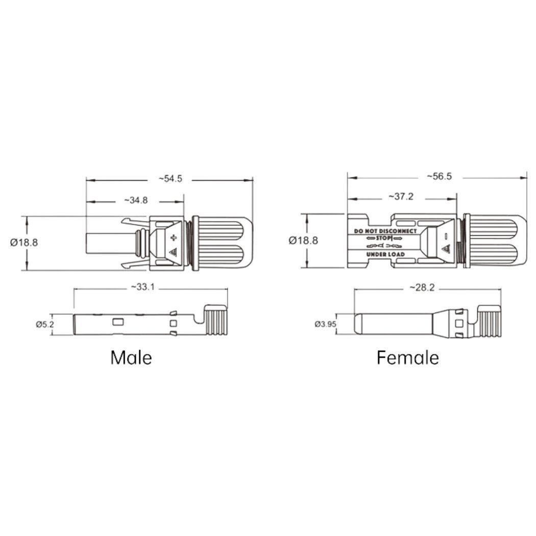 smartEC Solarstecker/Buchse 1 Paar 4 - 6mm² Solarkabel, Außendurchmesser 5,2mm (79 cm), Kabeltyp H1Z272-K IP68 Verlängerungskabel 5-30 Meter