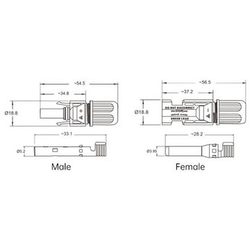 smartEC MC4 Kabel 6 mm² Solarkabel, Stecker: MC4-KM, Außendurchmesser 5,2mm (79 cm), Kabeltyp H1Z2Z2-K, IP68 wasserdicht, Verlängerungskabel, 5-30 Meter