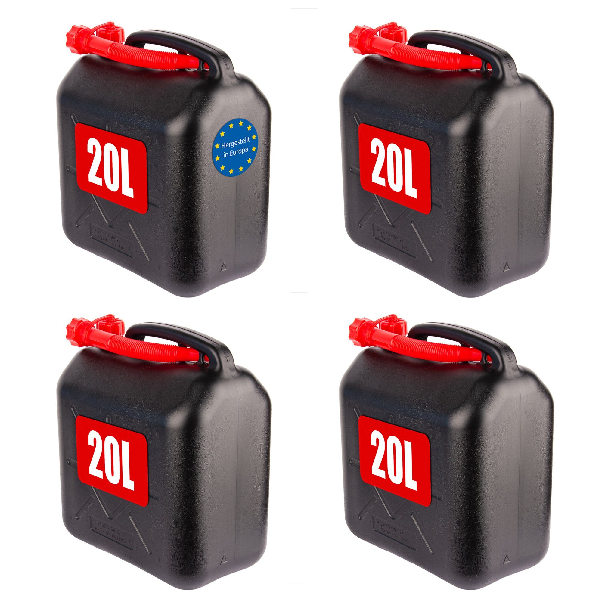 BigDean Benzinkanister 20L mit flexiblem Ausgießer - Kanister für Benzin, Diesel & AdBlue (Set, 4 St., Kanister + Ausgiesrohr), UN-Zulassung, Höchste Sicherheitsanforderung, Sicherheitsverschluss