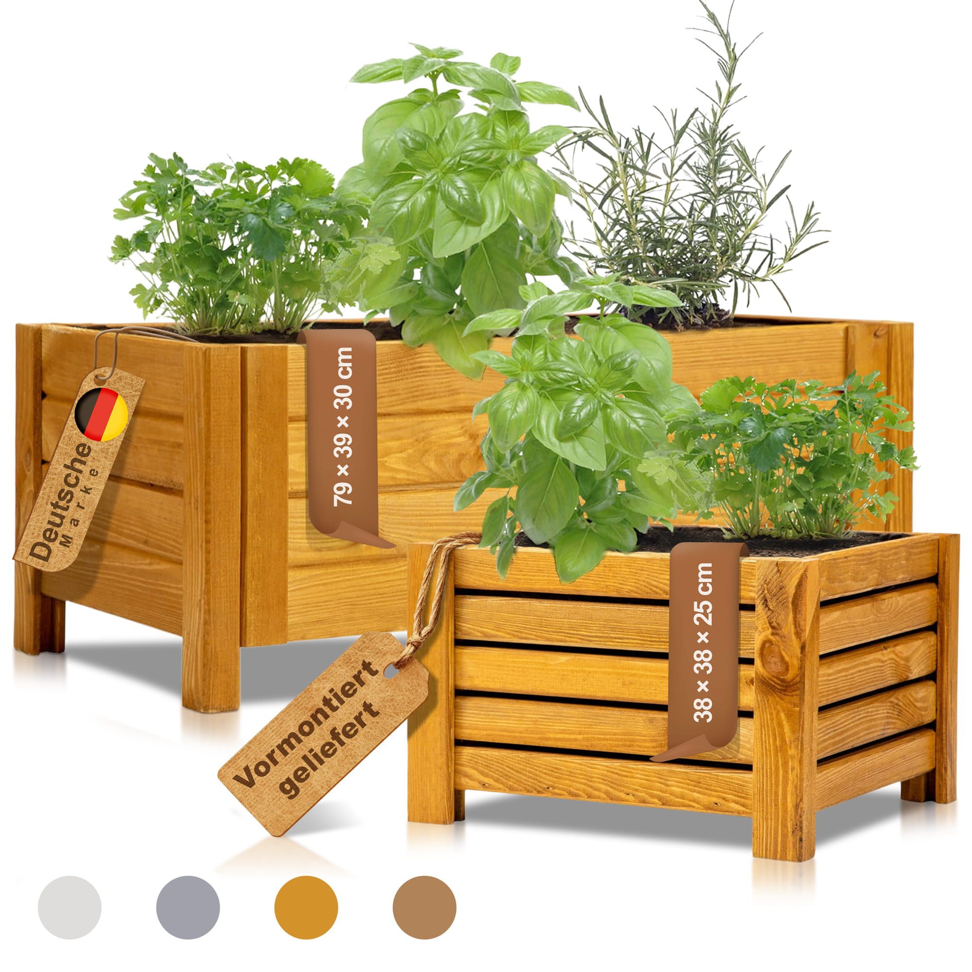 BooGardi Pflanzkübel Pflanzkasten Holz mit Vlies · 2 Größen & 4 Farben (1 St., Blumenkasten quadratisch · 38x38x25cm Hellbraun · klein), Blumenkübel für Balkon, Terrasse & Garten