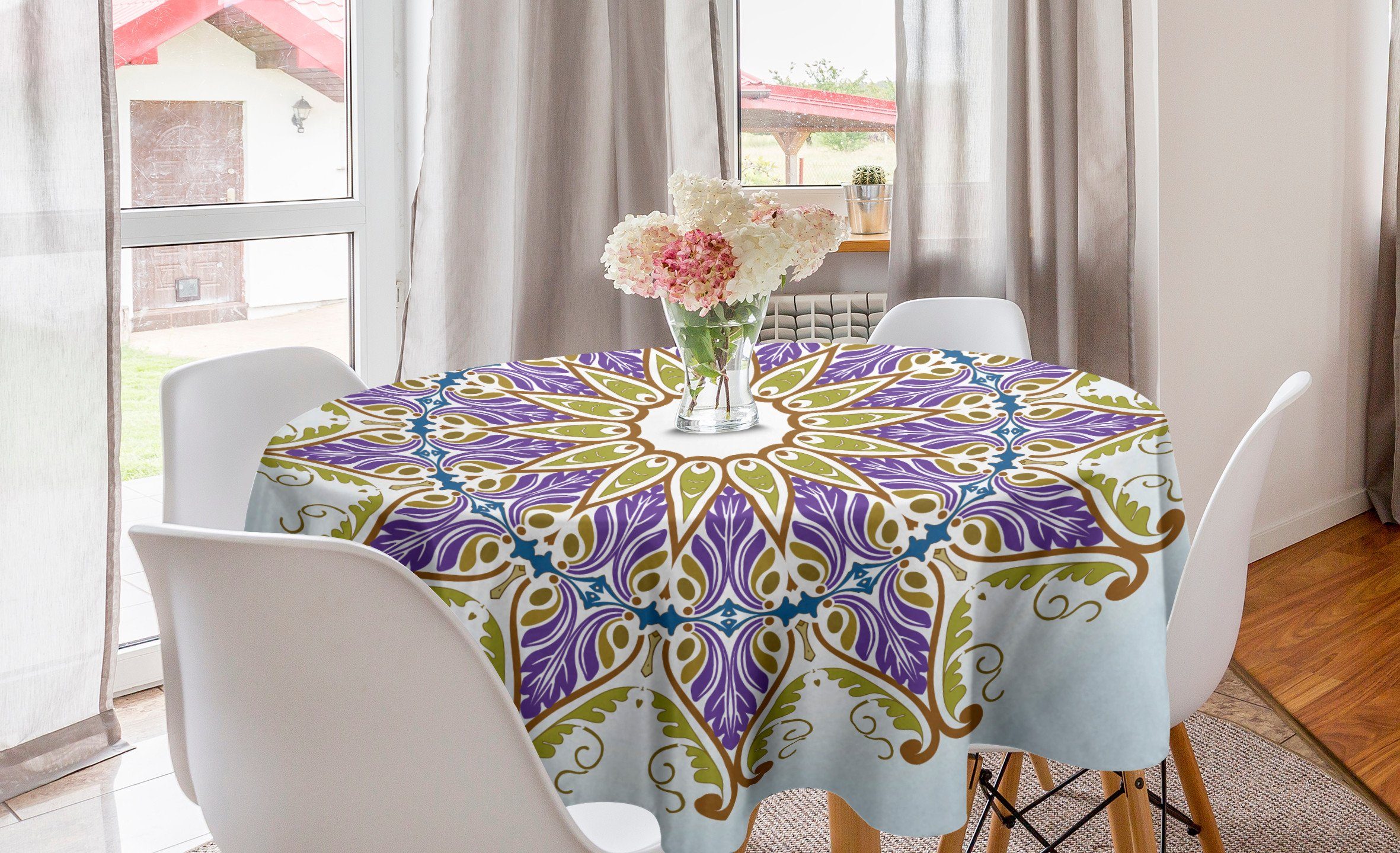 Abakuhaus Tischdecke Kreis Tischdecke Abdeckung für Esszimmer Küche Dekoration, lila Mandala Blätter