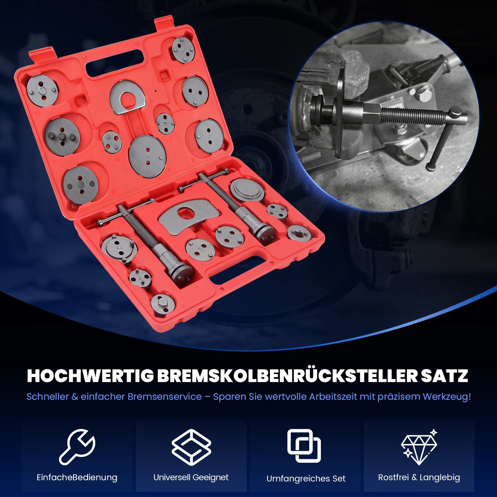 Walter Stahl Germany control Montagewerkzeug 21tlg Bremskolbenrücksteller Set, Werkzeugset, (Set, 21-tlg., 21tlg Bremskolbenrücksteller), KFZ Bremskolben Werkze – Bild 3 von 5
