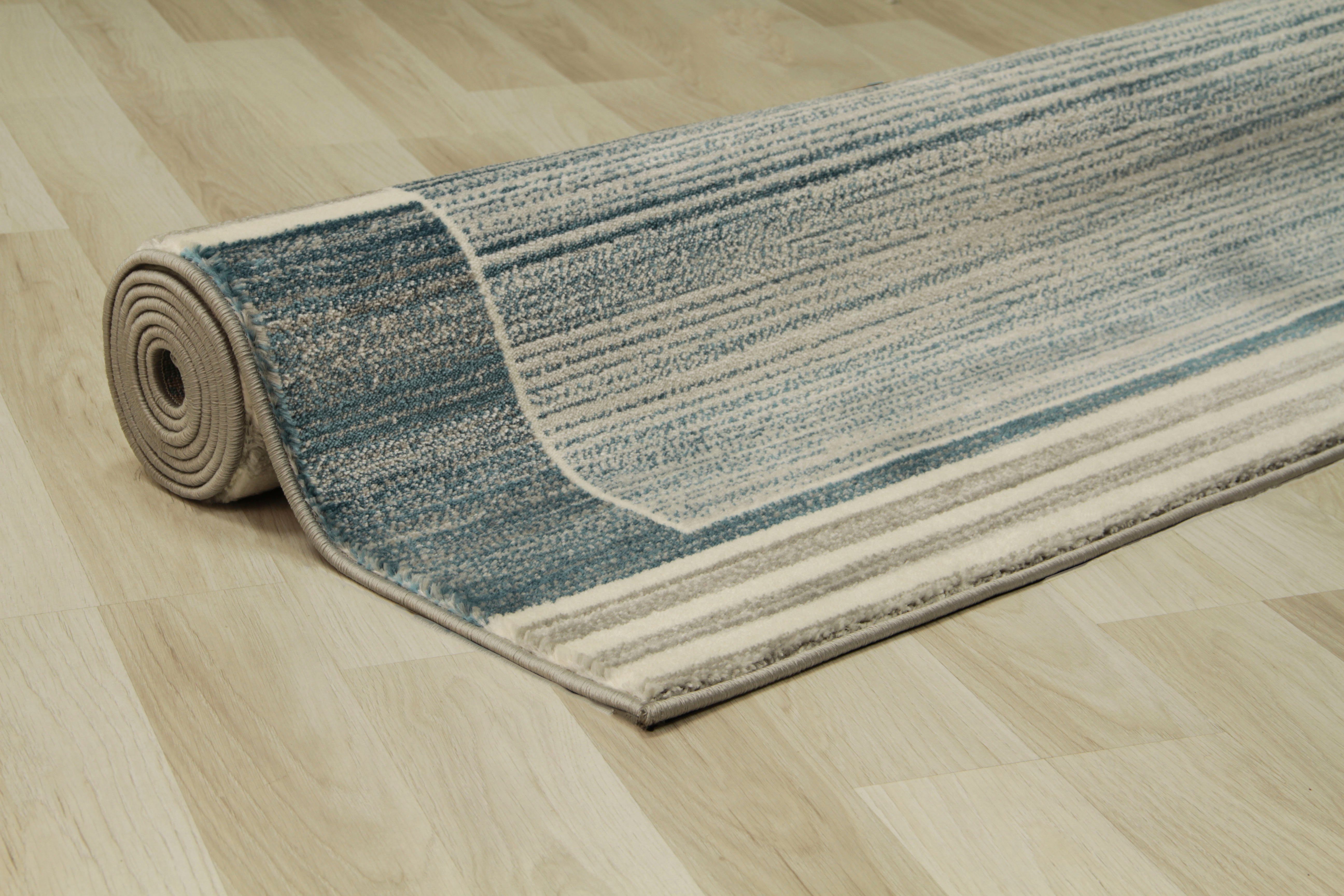 Teppich Madita, my mm, blau rechteckig, mit geeignet Höhe: Bordüre, 24 home, für Fußbodenheizung modern