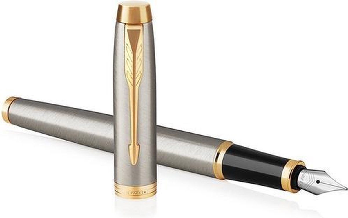 Parker Füller IM gebürstetes Metall, feine Spitze, blaue Tinte, Geschenkbox, (1-tlg), für Rechts- und Linkshänder