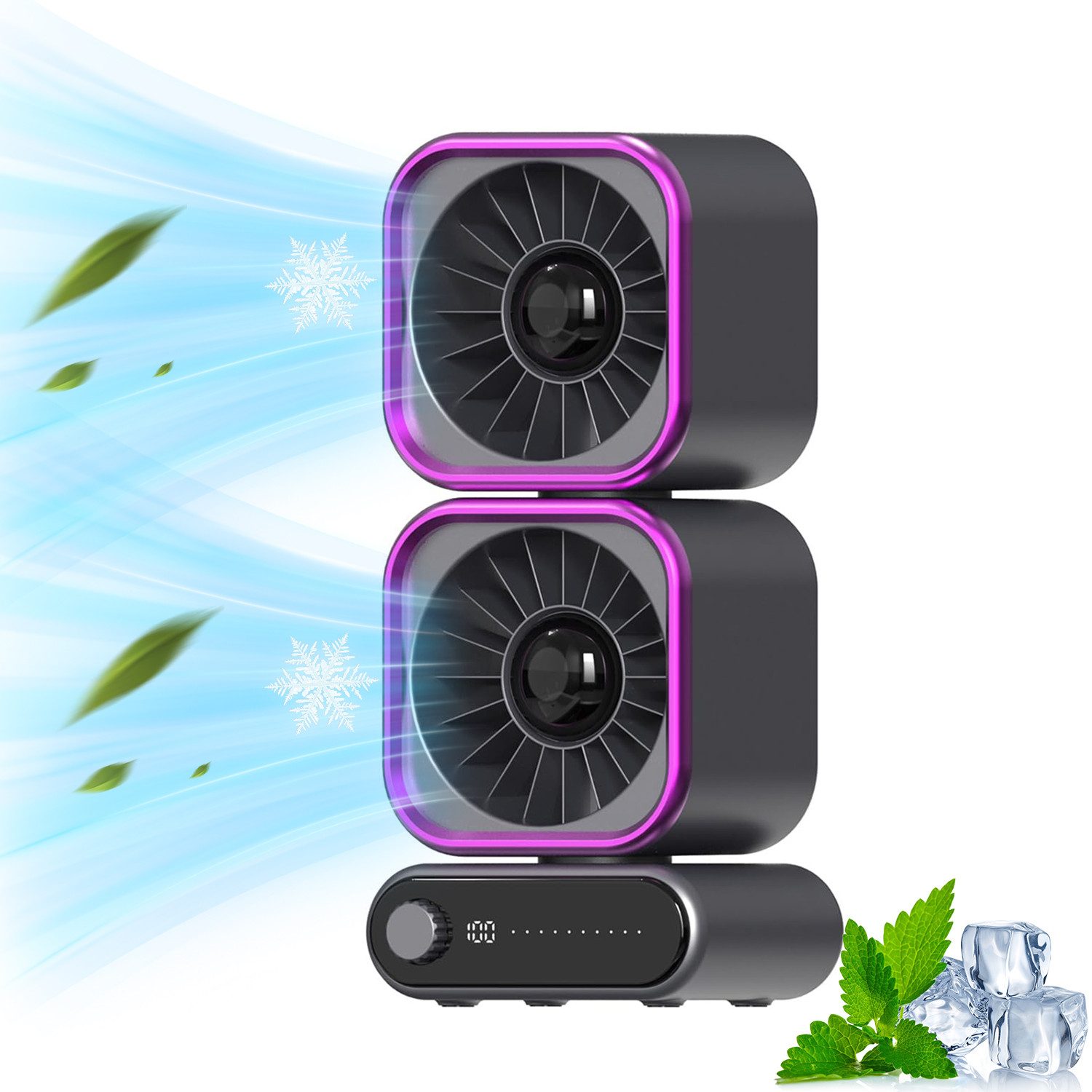 MOPUEA Tischventilator Tischventilator, doppelter Lüfterkopf mit 360°-Drehung&180°-Autoswing, 4000-mAh-Akku, 100 stufen, leiser, für Schlafzimmer, Büro und Reisen