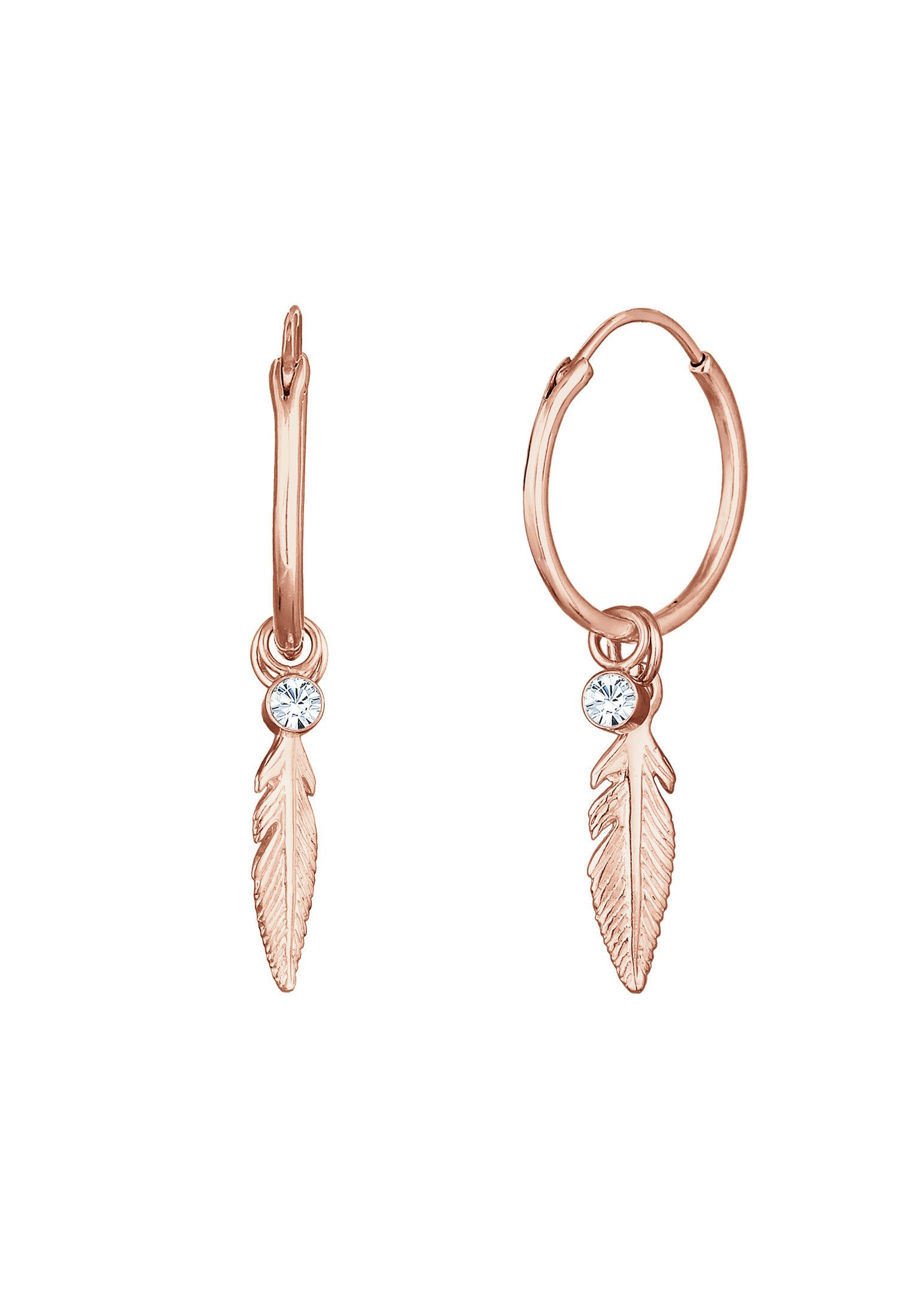 Elli Paar Creolen Creole Feder Einhänger 925 Silber, mit Kristallen von Swarovski®