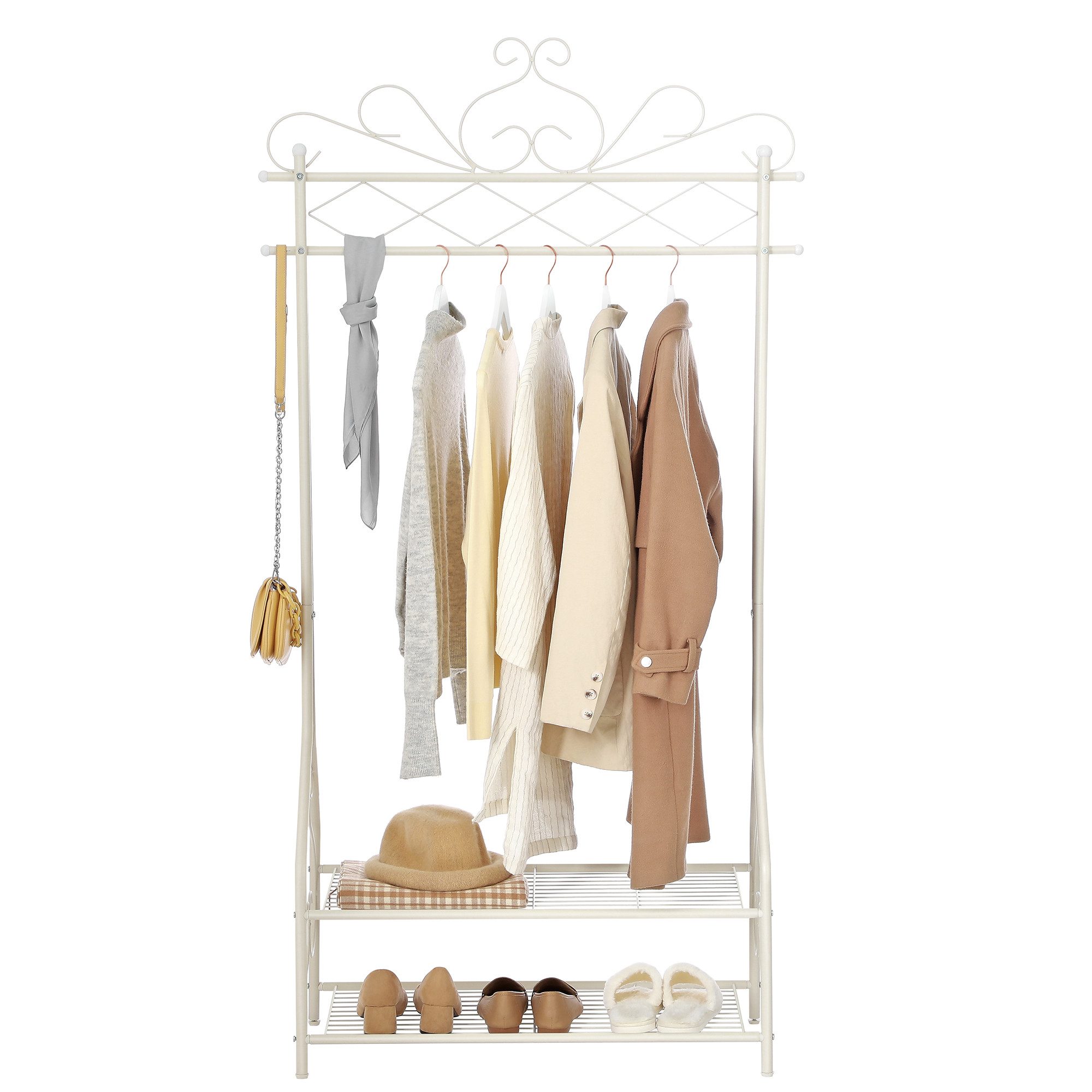 SONGMICS Kleiderständer, mit Kleiderstange und 2 Ablagen, Vintage-Stil günstig online kaufen