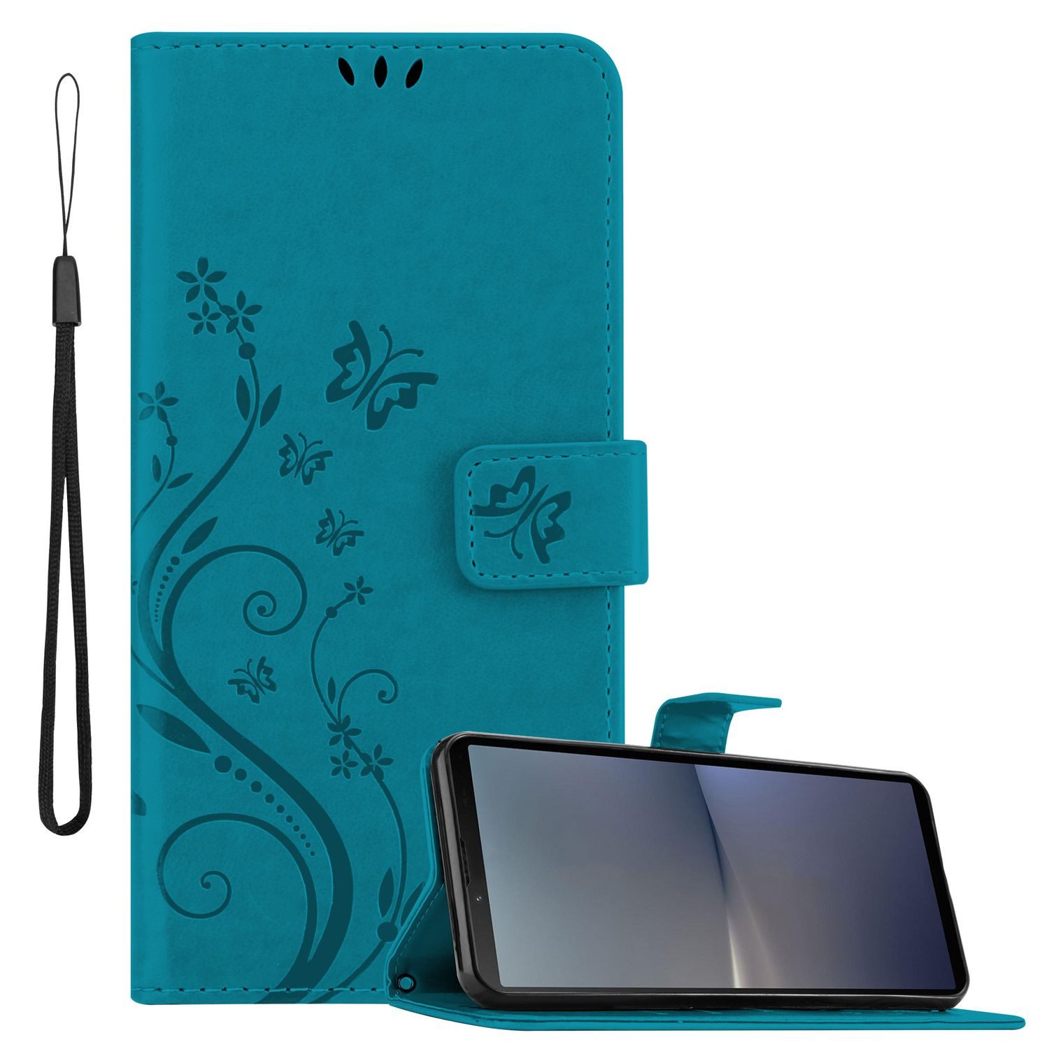 Cadorabo Handyhülle für Sony Xperia 10 V Hülle Sony Xperia 10 V, Hülle Schutzhülle Blumen Flower mit Standfunktion Kartenfach Magnet