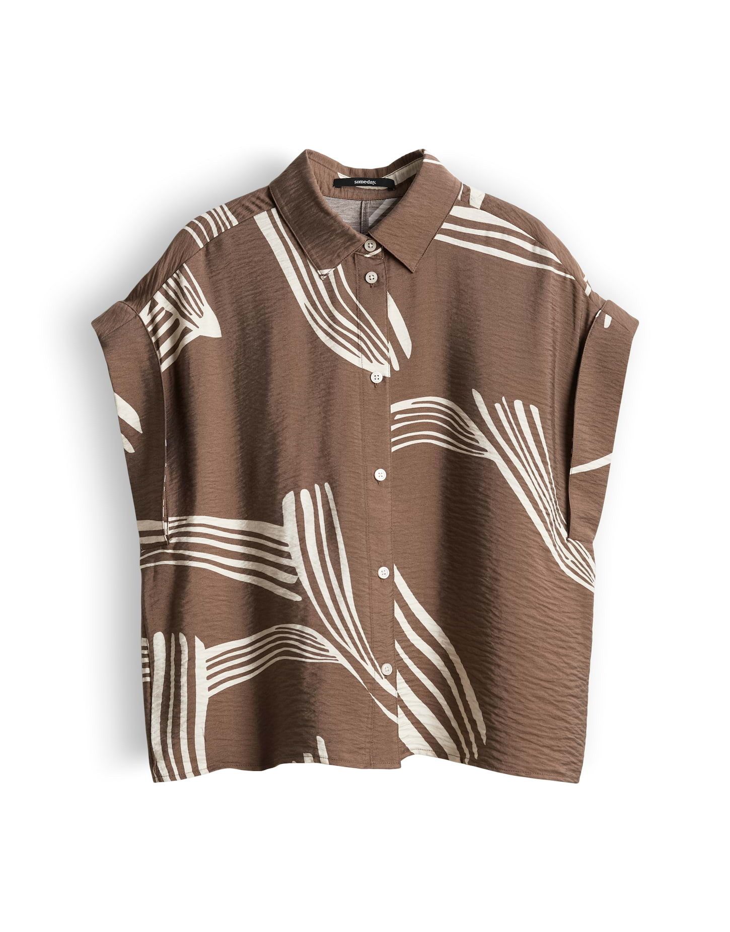 someday Kurzarmbluse Printbluse aus ECOVERO™ Viskosemix Loose Fit Boxy Silhouette mit Hemdblusenkragen