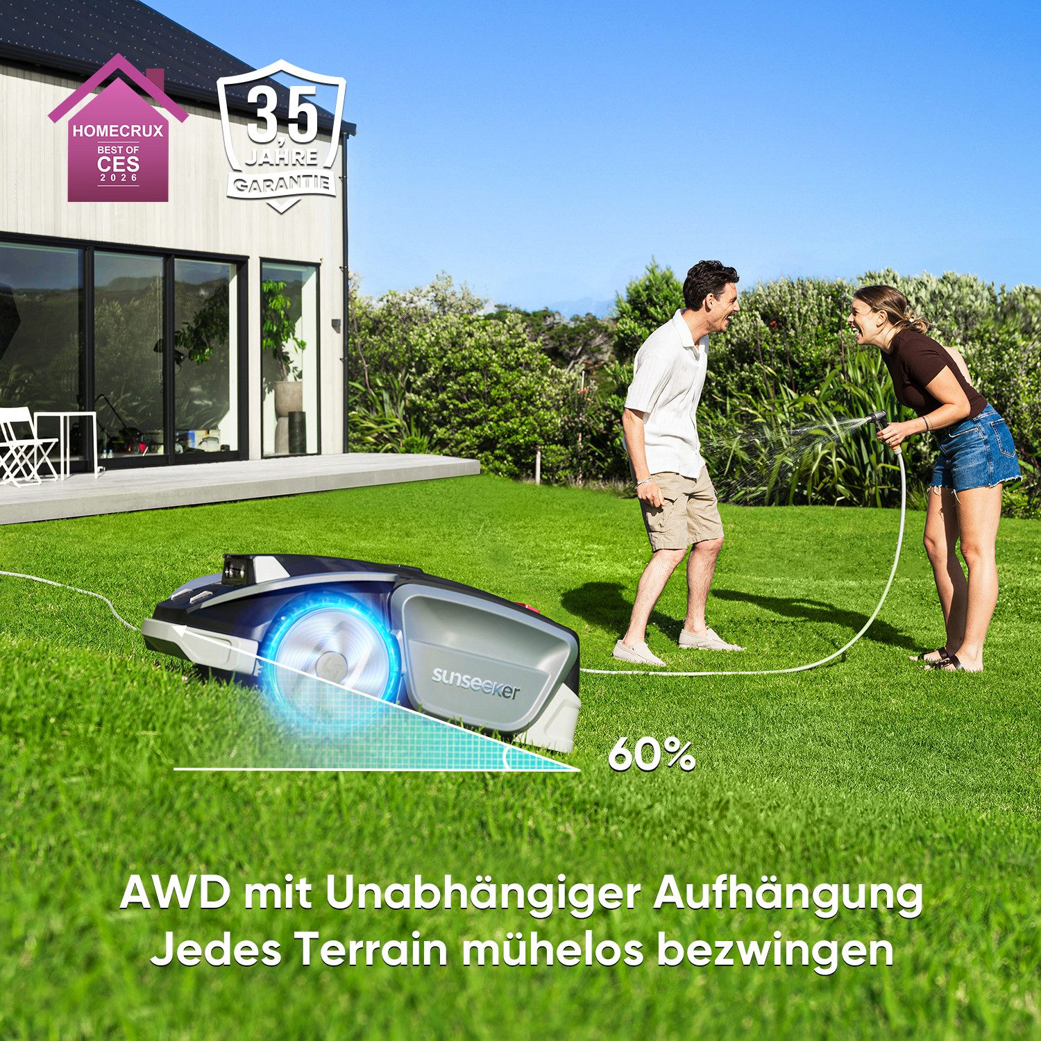 Sunseeker Rasenmähroboter S5, bis 1600 m² Rasenfläche, (Packung), AWD, RTK+Vision, KI Kartierung, 60% Steigung, App-Steuerung