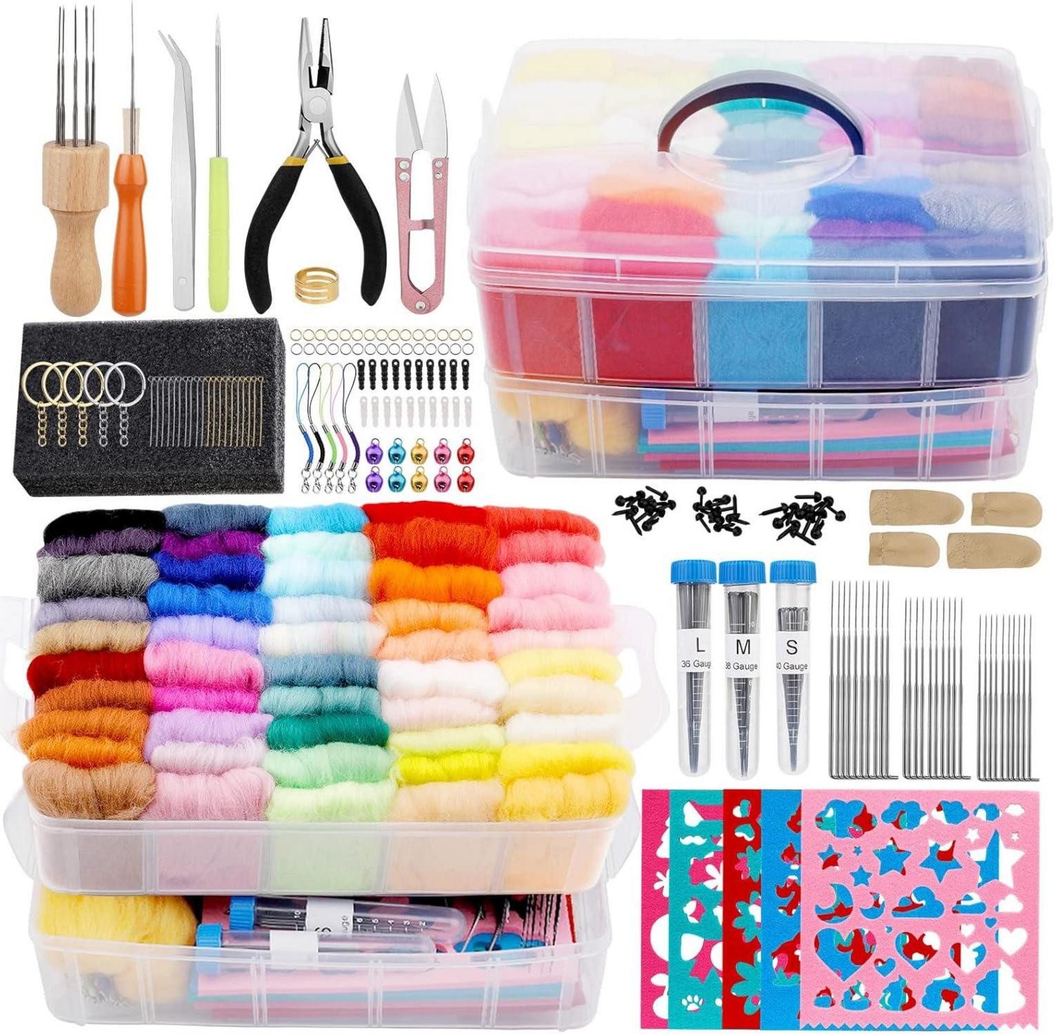 LuxusKollektion Иглы для валяния Nadelfilz-Set 50 Farben für 3-D-Skulpturen & Bastelarbeiten