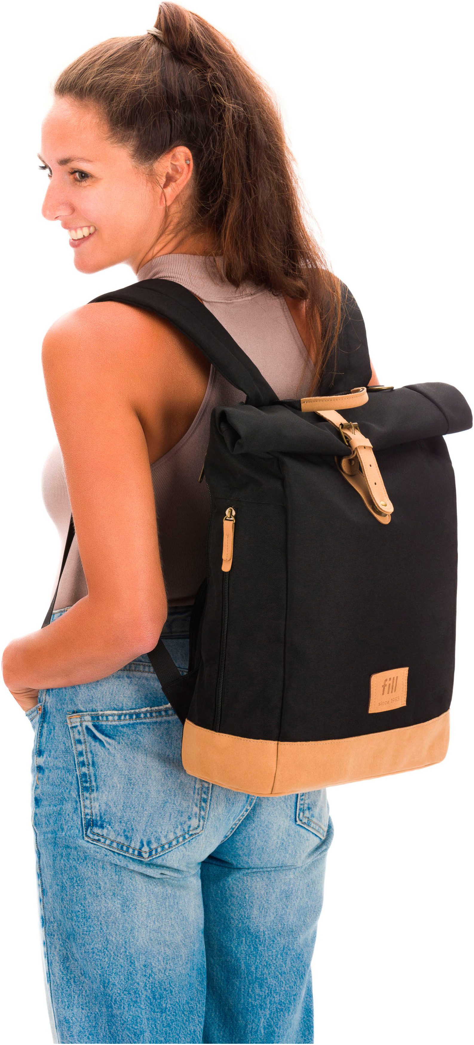 Fillikid Wickelrucksack Rolltop Berlin schwarz, inkl. Wickeltunterlage