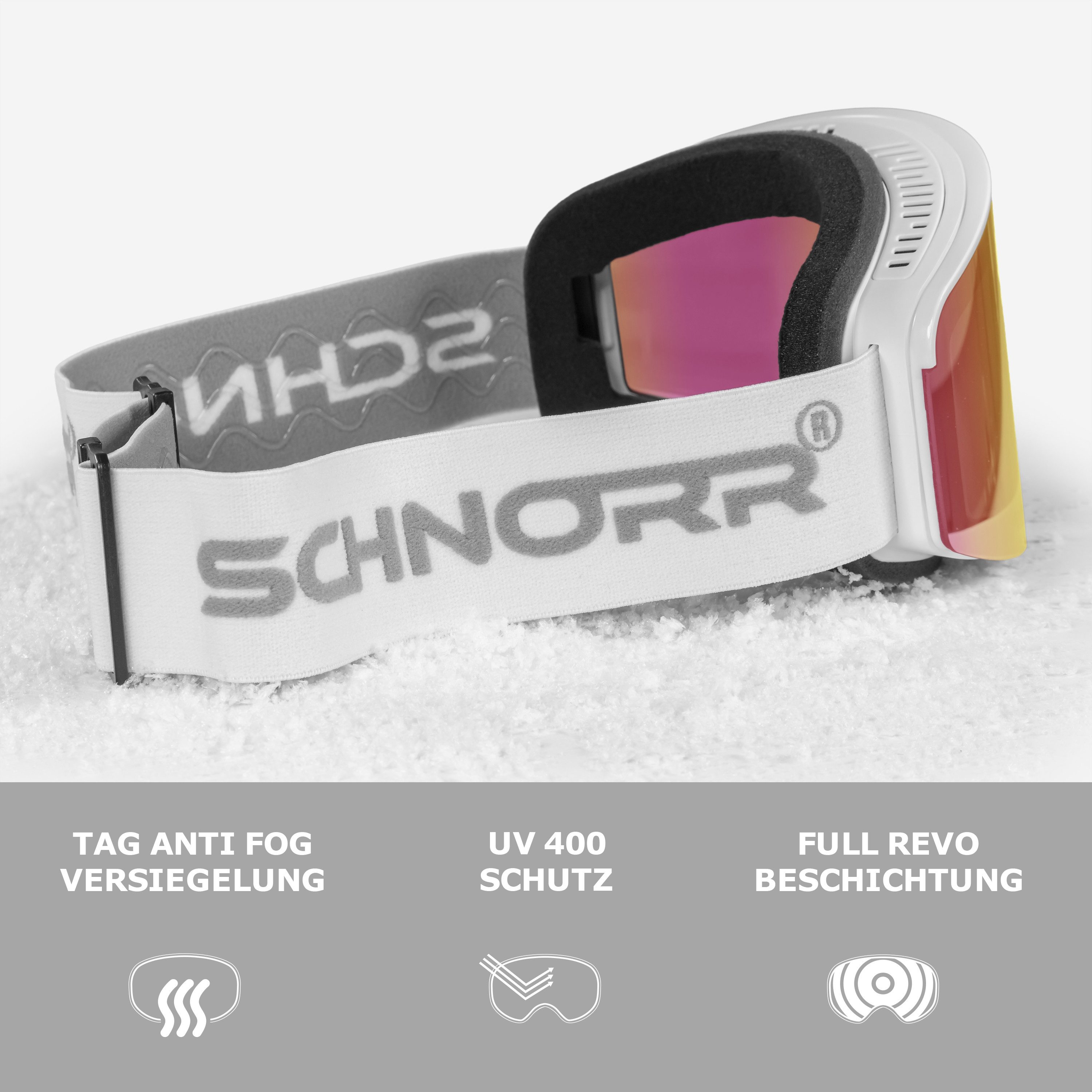 SCHNORR Sportbrille Skibrille mit magnetischer Glaswechselfunktion REVO Pink S2, Anti-Fo, (1-St), Full REVO-Beschichtung Pink (S2) – Bild 3 von 5