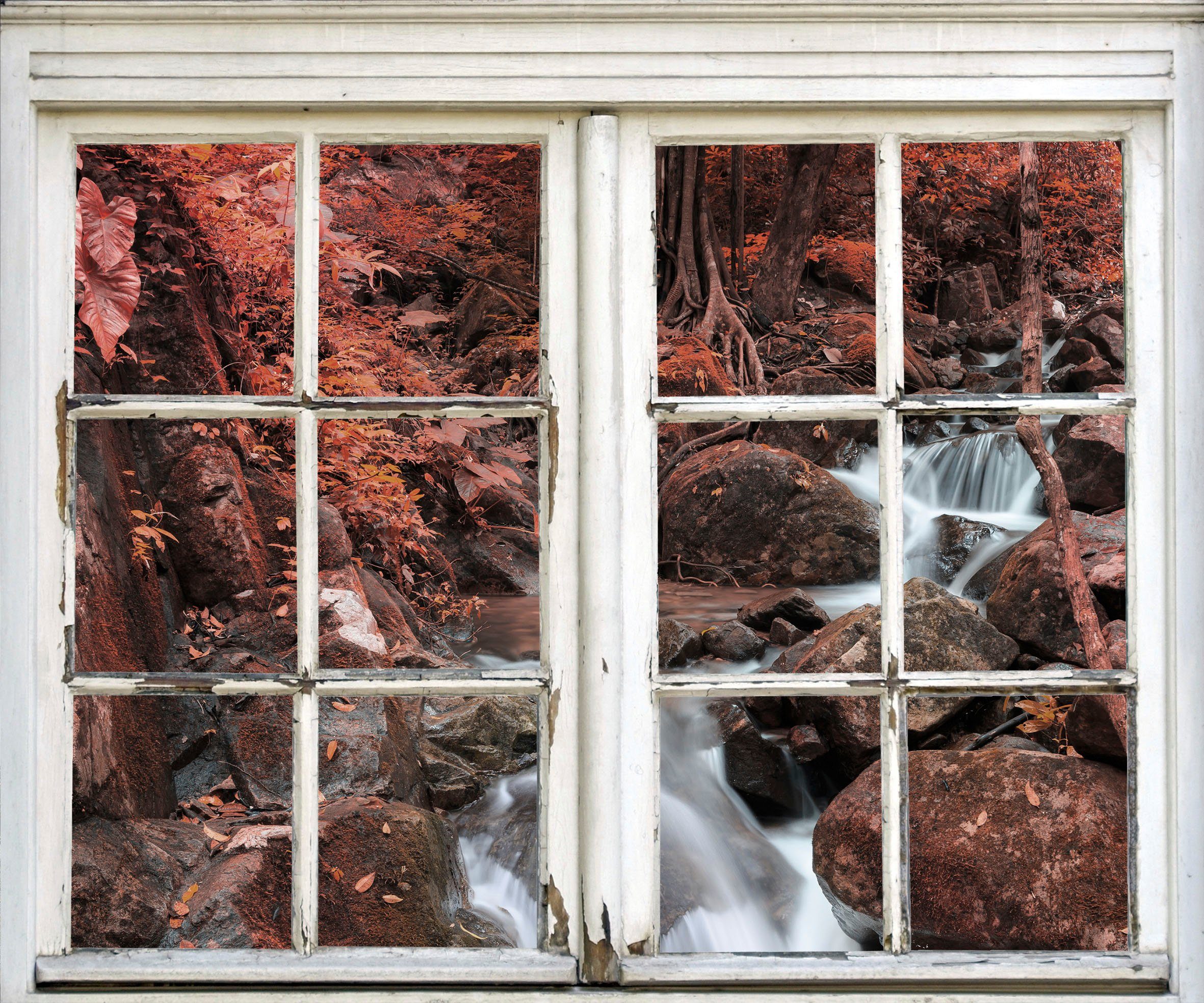 queence Wandsticker Fluss im Wald, Wandsticker, Wandbild, selbstklebend, 3D, Fenster