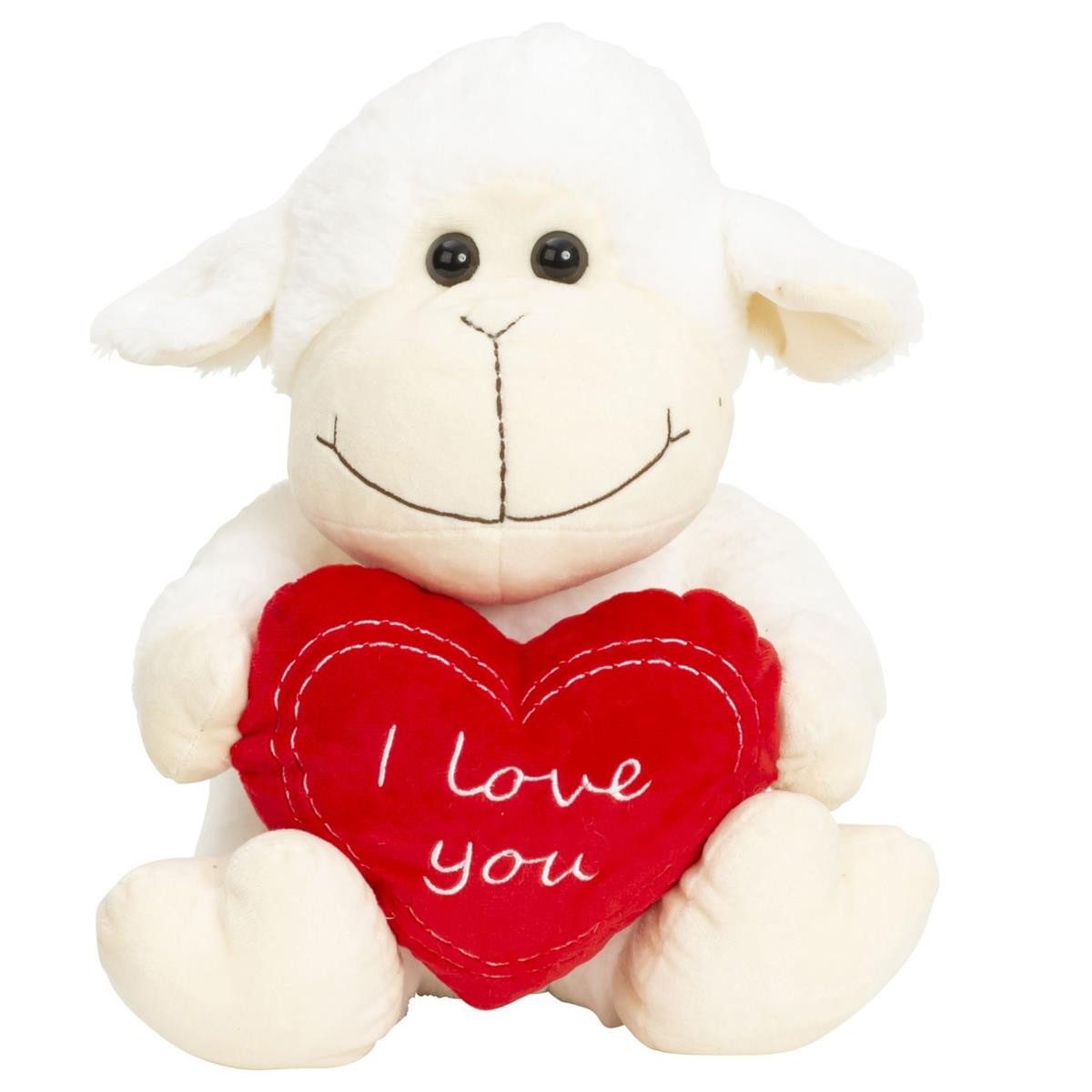 Geschenkestadl Kuscheltier Plüschtier Schaf mit Herz 30 cm I love you Plüschtier mit Botschaft (Set, 1-St., süsses Schaf mit rotem Herz), Rotes Herz mit I love you