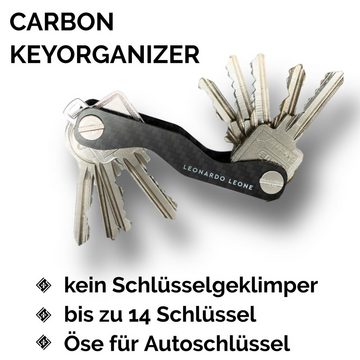 Leonardo Leone Schlüsselanhänger Carbon Schlüssel Organizer - Perfekte Schlüsselorganisation, Schlüssel Organizer: 14 Schlüssel, Edelstahlschrauben, Geschenk-Box