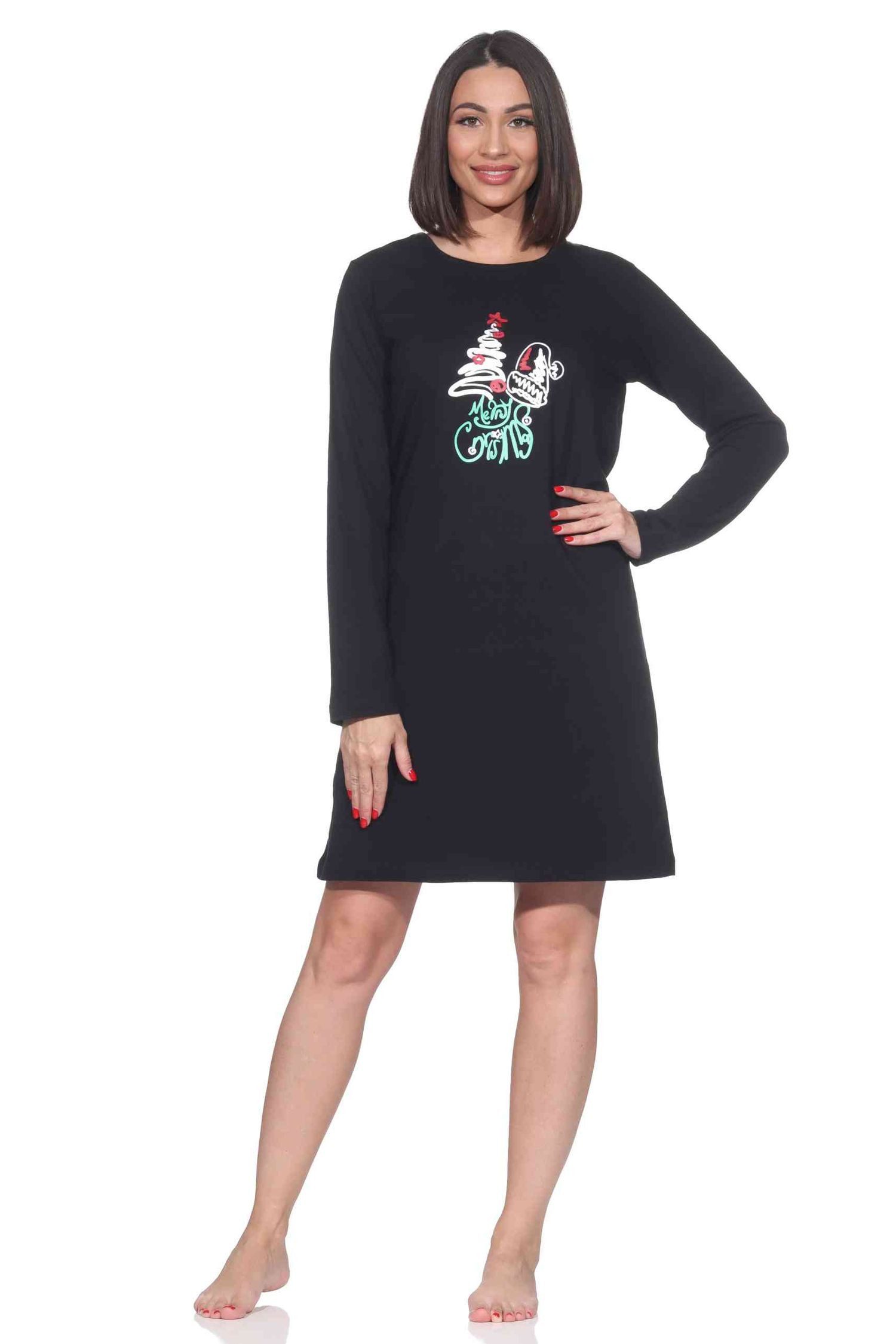 Normann Nachthemd Normann Damen langarm Weihnachts Nachthemd mit weihnachtlichen Motiv