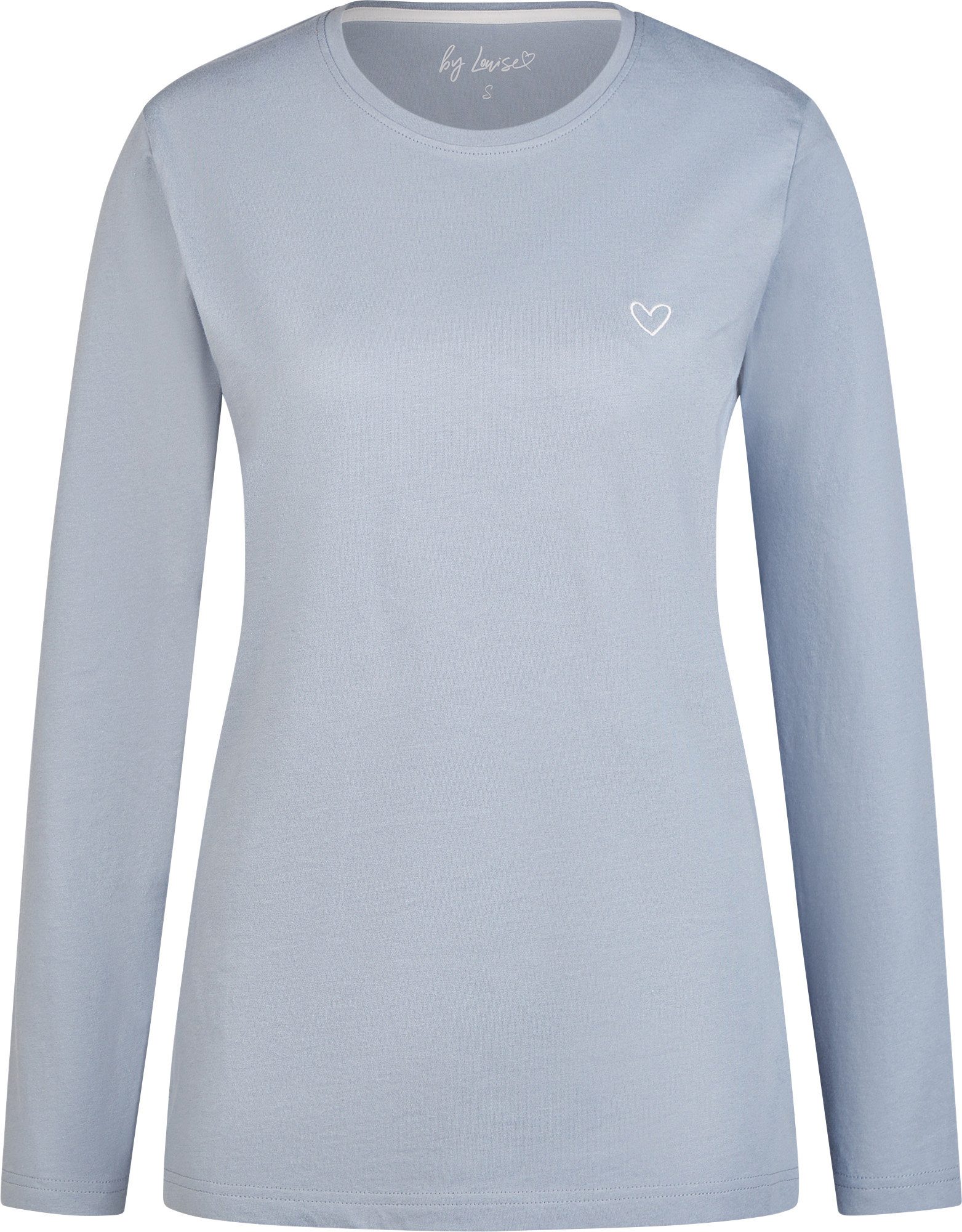 By Louise Pyjamaoberteil Damen-Langarmshirt mit Herz Single-Jersey Uni