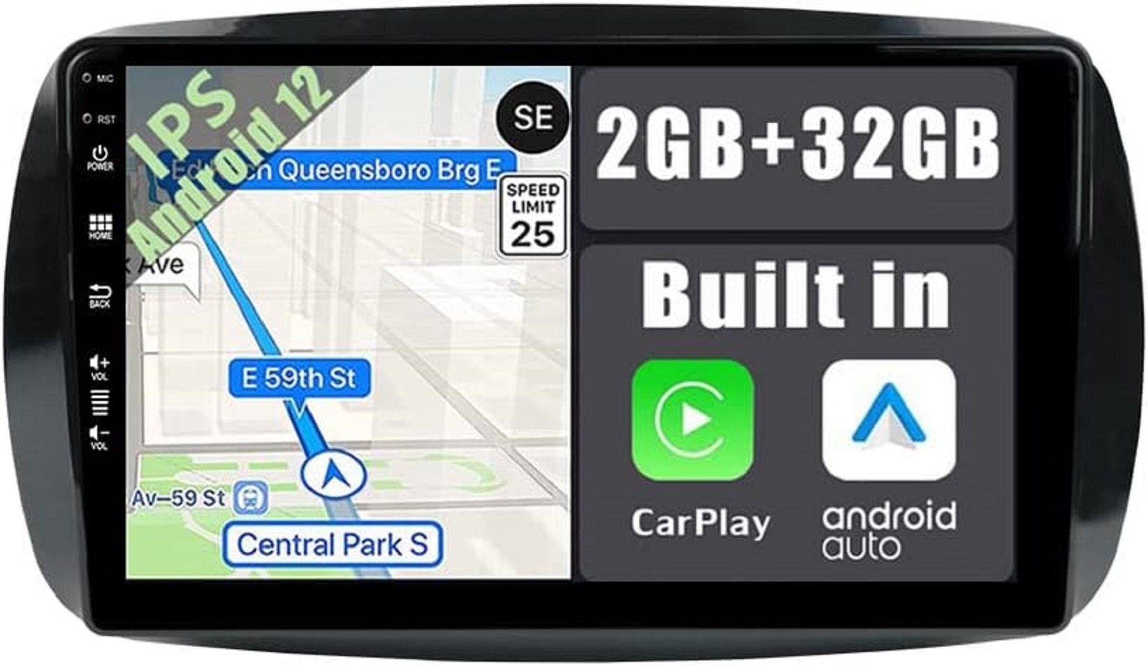 GABITECH 9 Zoll Android 13 Autoradio Navi für Mercedes Smart Fortwo 2014-2019 Autoradio
